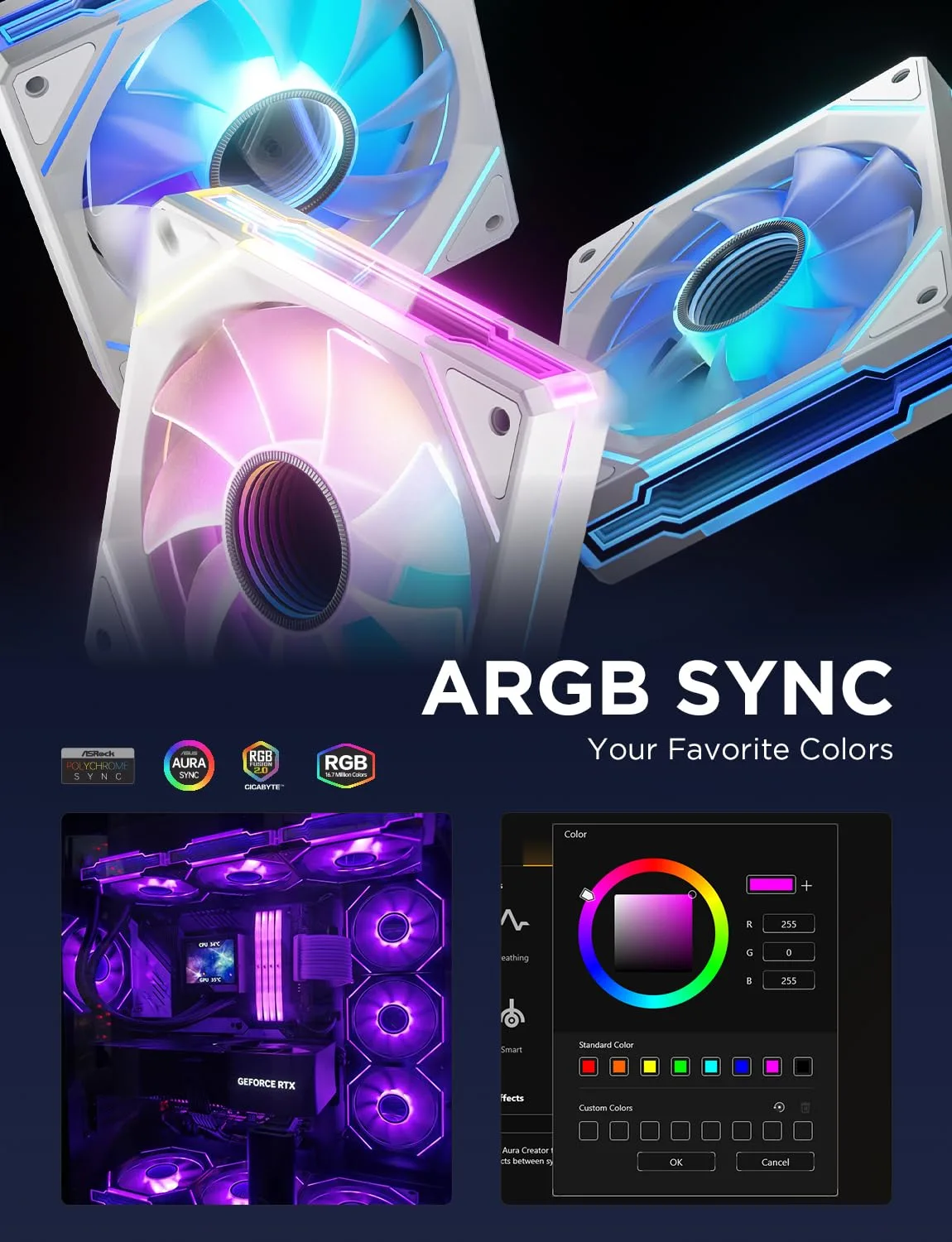 AsiaHorse AMICI-5GT RGB PC Fans, Infinity Mirror ARGB Fans HDB Bearing Fan Speeds Up to 1800 RPM with 24 LED Lights, Reverse Blade Fan Compatible Motherboard Aura SYNC (Not Wireless Connection)