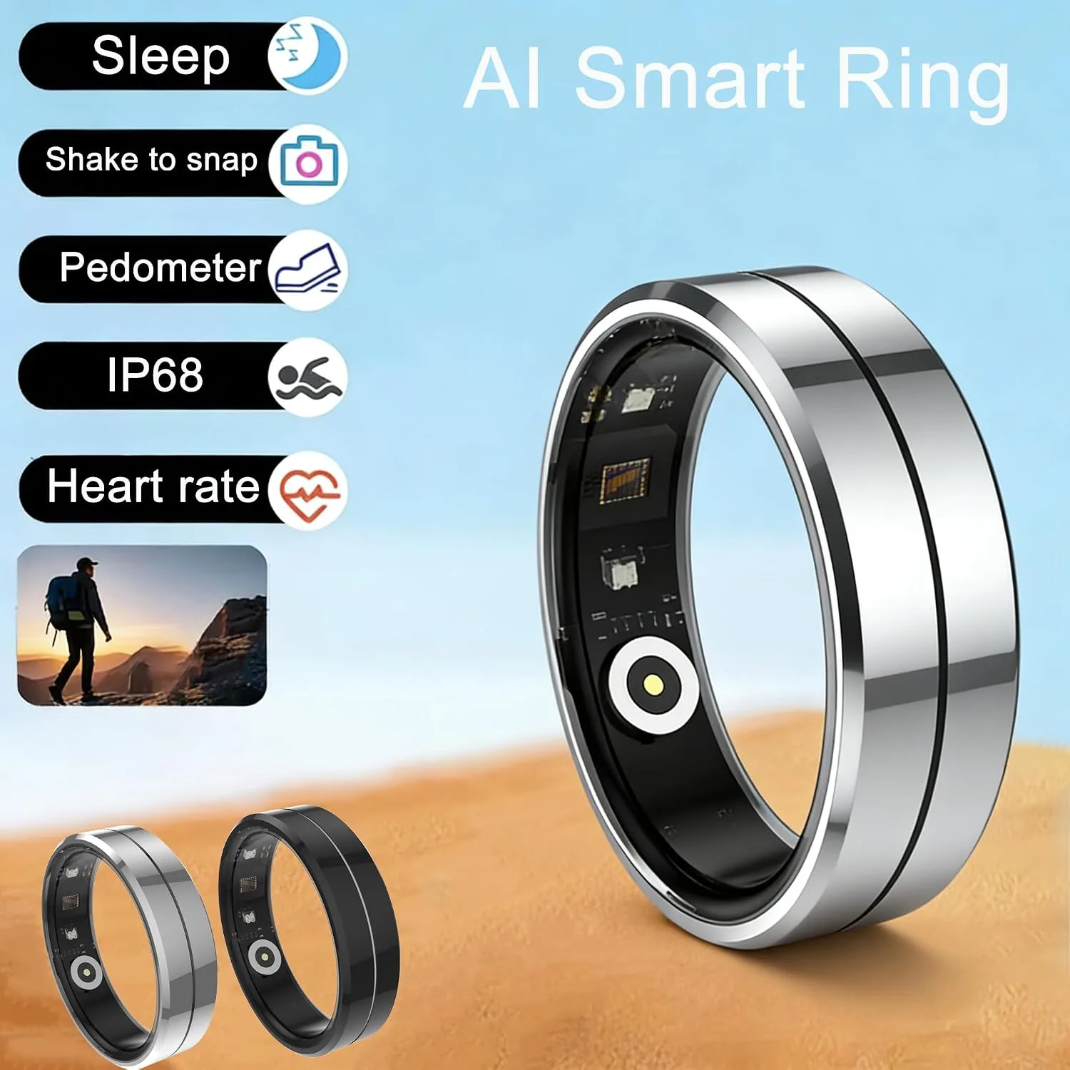Smart Ring for Women & Men, Health Tracker with Blood Oxygen Monitor, Heart Rate & Sleep Monitor, Waterproof Fitness Ring Long Lasting Battery Sleep Ring for iPhone and Android, No Subscription Fee