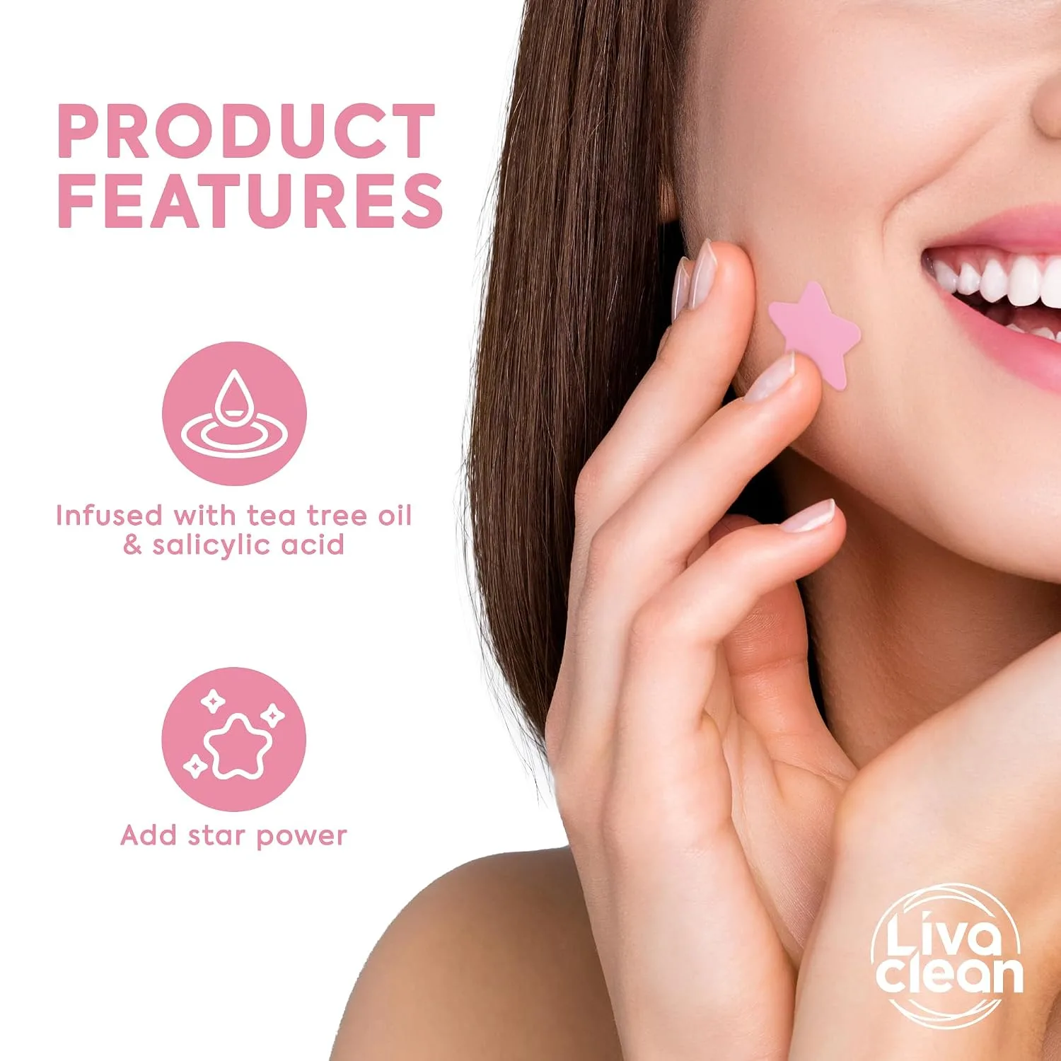 Livaclean 240 Star Pimple Patches for Face - Clear & Pink Pimple Patches Cute - Salicylic Acid Tea Tree Oil & Hydrocolloid Acne Patch - Zit Stickers, Star Patch