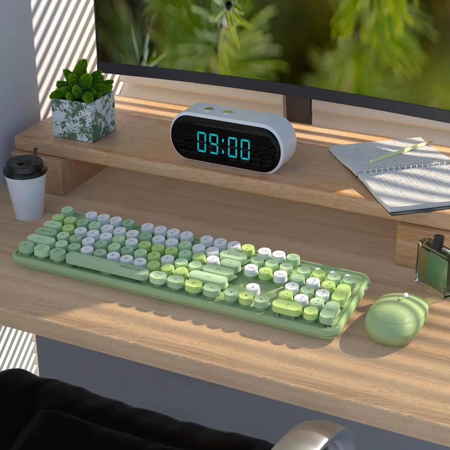 UBOTIE Colorful Wireless Keyboard and Mouse Combo (Green-Colorful)