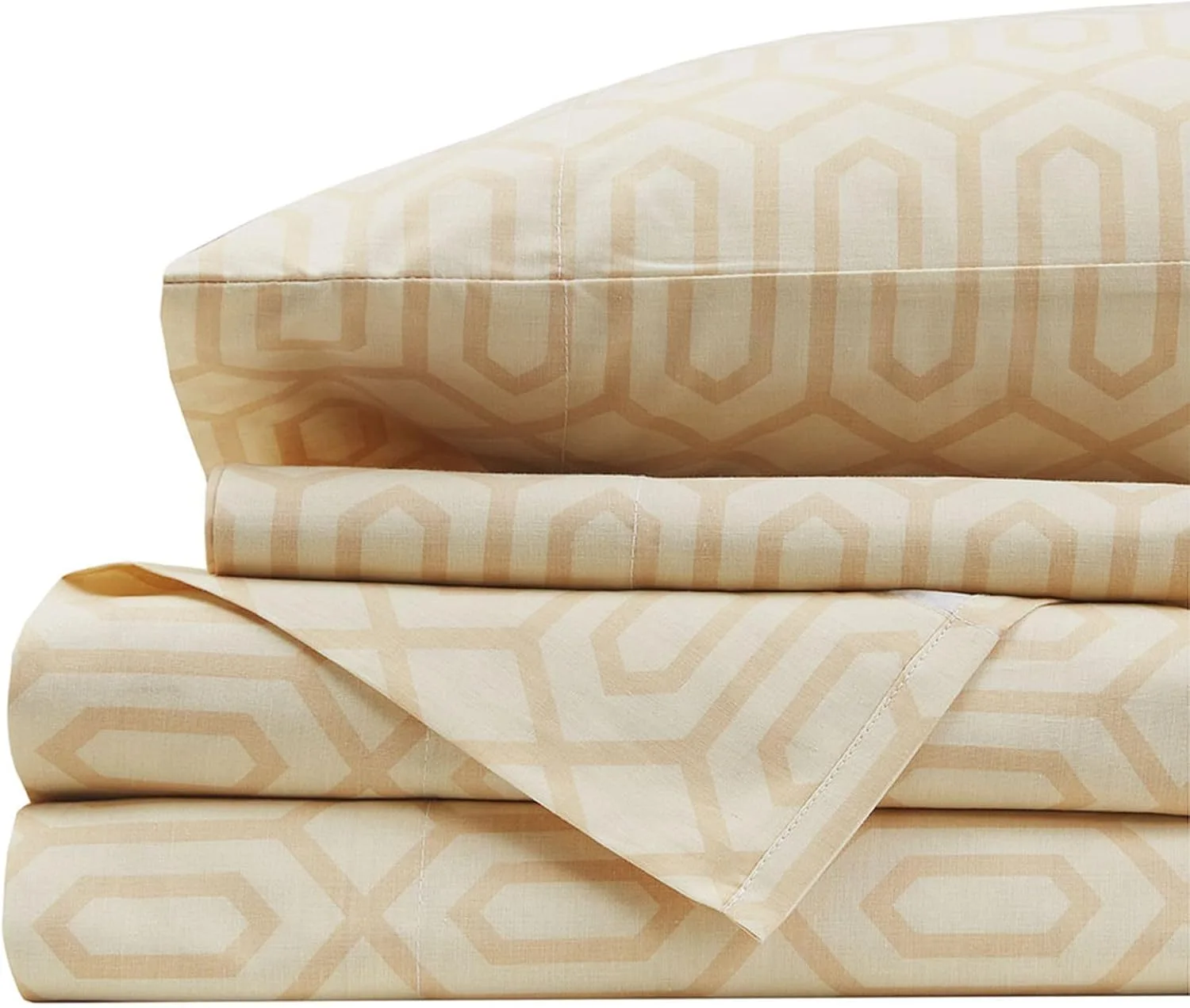 Comfort Spaces 100% Cotton Percale Sheets Twin Sheet Set 3 Pcs, Diamond Tan