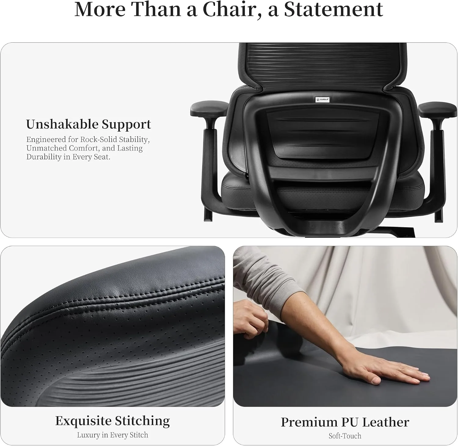 EUREKA ERGONOMIC Remi High Back Office Chair, PU Leather Office Chair with Wheels, Leather Desk Chair, Executive Office Chair Comfy for Home & Office, Black
