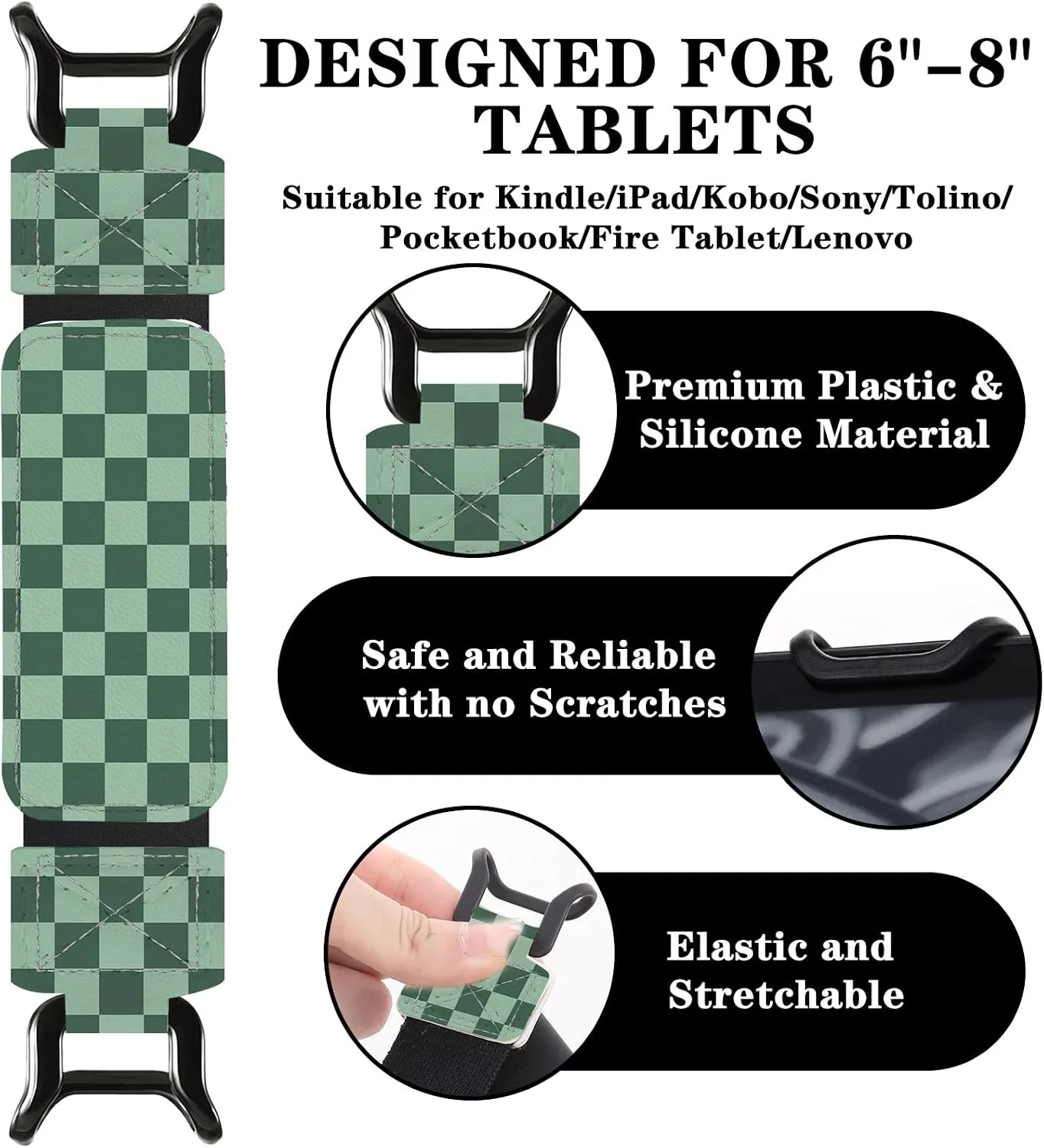 Hand Strap for Kindle Green Checkered
