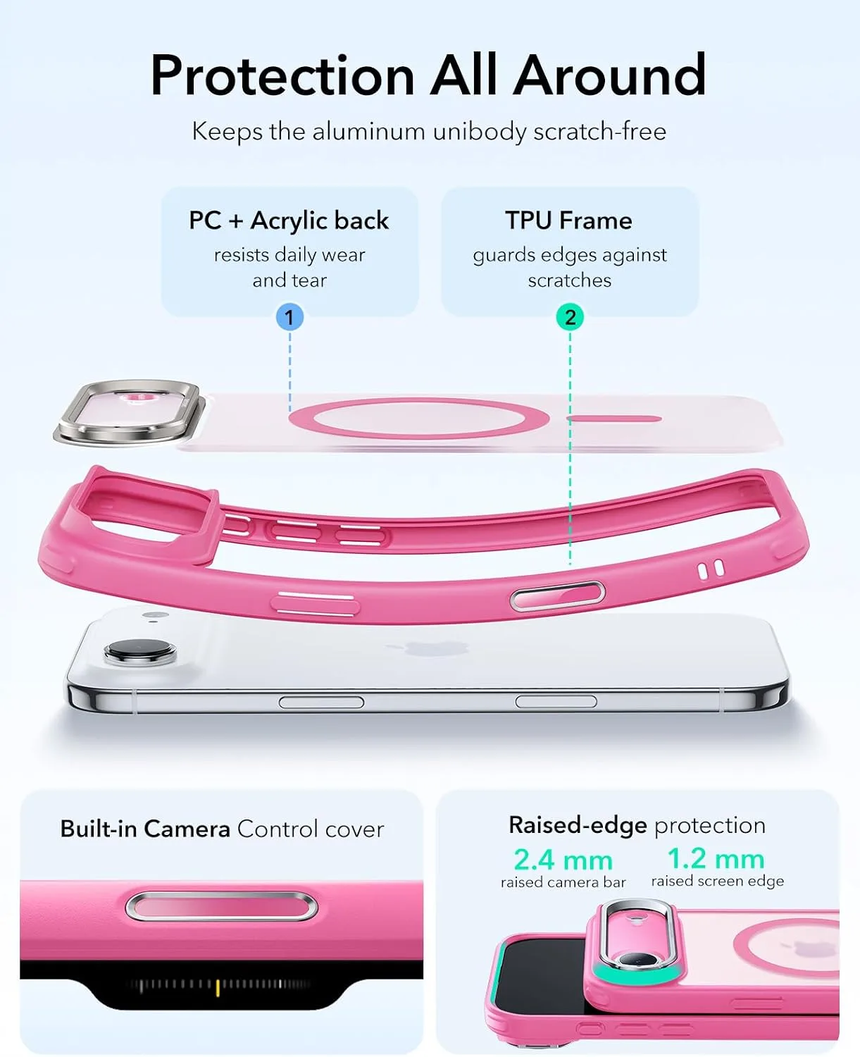 ESR Classic Hybrid Case for iPhone Air with Flex Stand, Frosted Pink