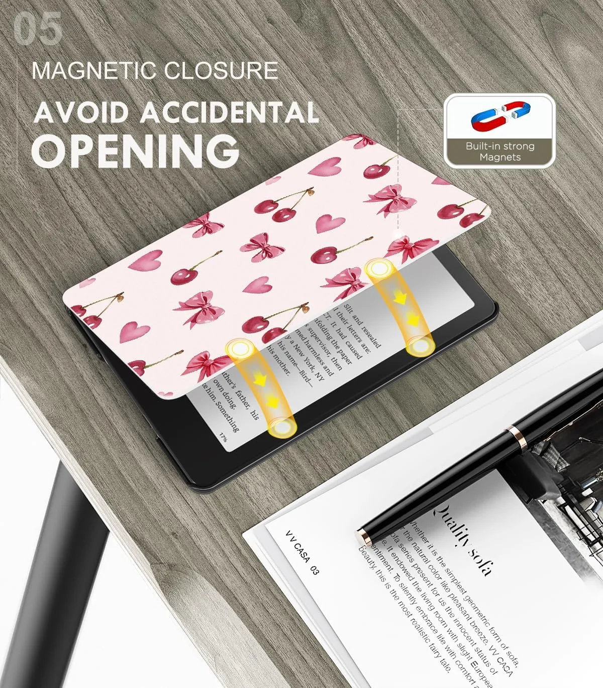 MoKo Case for 7" Kindle Paperwhite 12th Gen 2024/Colorsoft, Cherry Bow