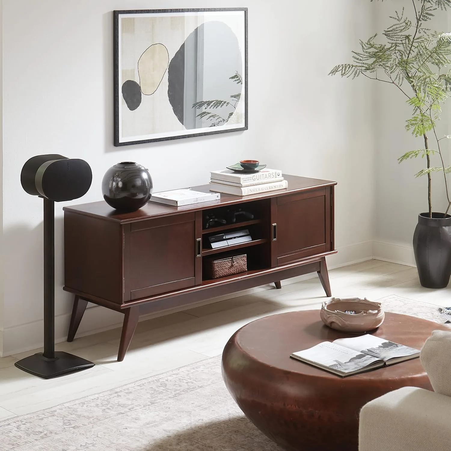 Sanus Speaker Stand for Sonos Era 300™ - Fixed Sonos Speaker Stand w/Easy 3 Step Assembly - Includes All Hardware, Carpet Spikes & Rubber Feet - Black Single Stand