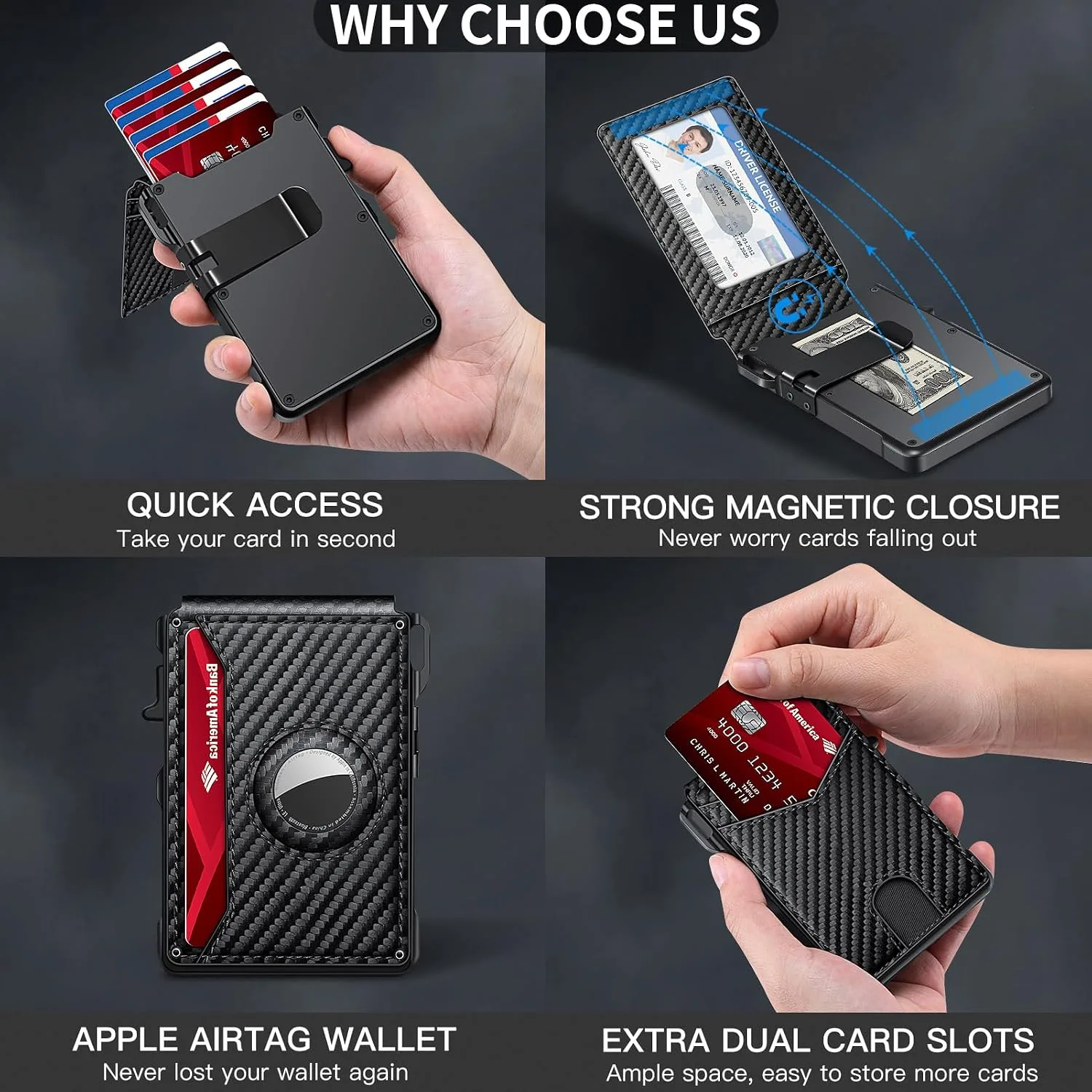 Airtag Wallet for Men Smart Wallet for Air Tag RFID Blocking Minimalist