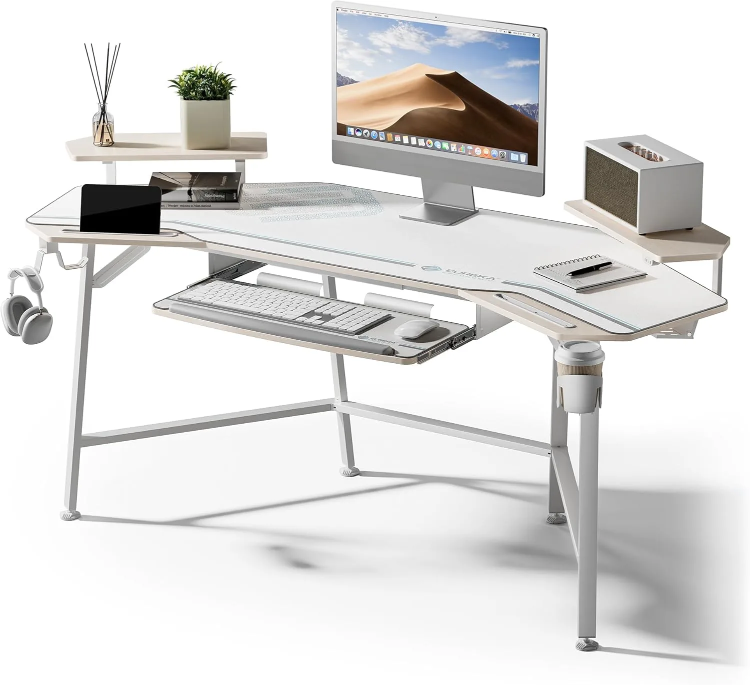 EUREKA ERGONOMIC Gaming Computer Desk, 72 Inch Wing-Shaped, Keyboard Tray