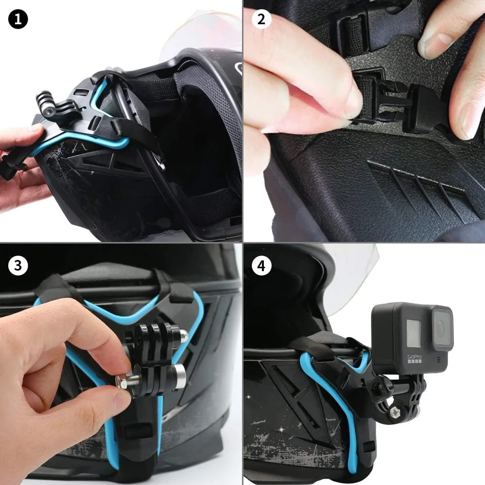 Motorcycle Helmet Chin Strap Mount for GoPro Hero 13/12/11/10/9/8/7/(2018)/6/5 Black,DJI Osmo Action 6/5 pro/4/3/2,Insta360 ONE R,AKASO/Campark/YI and More