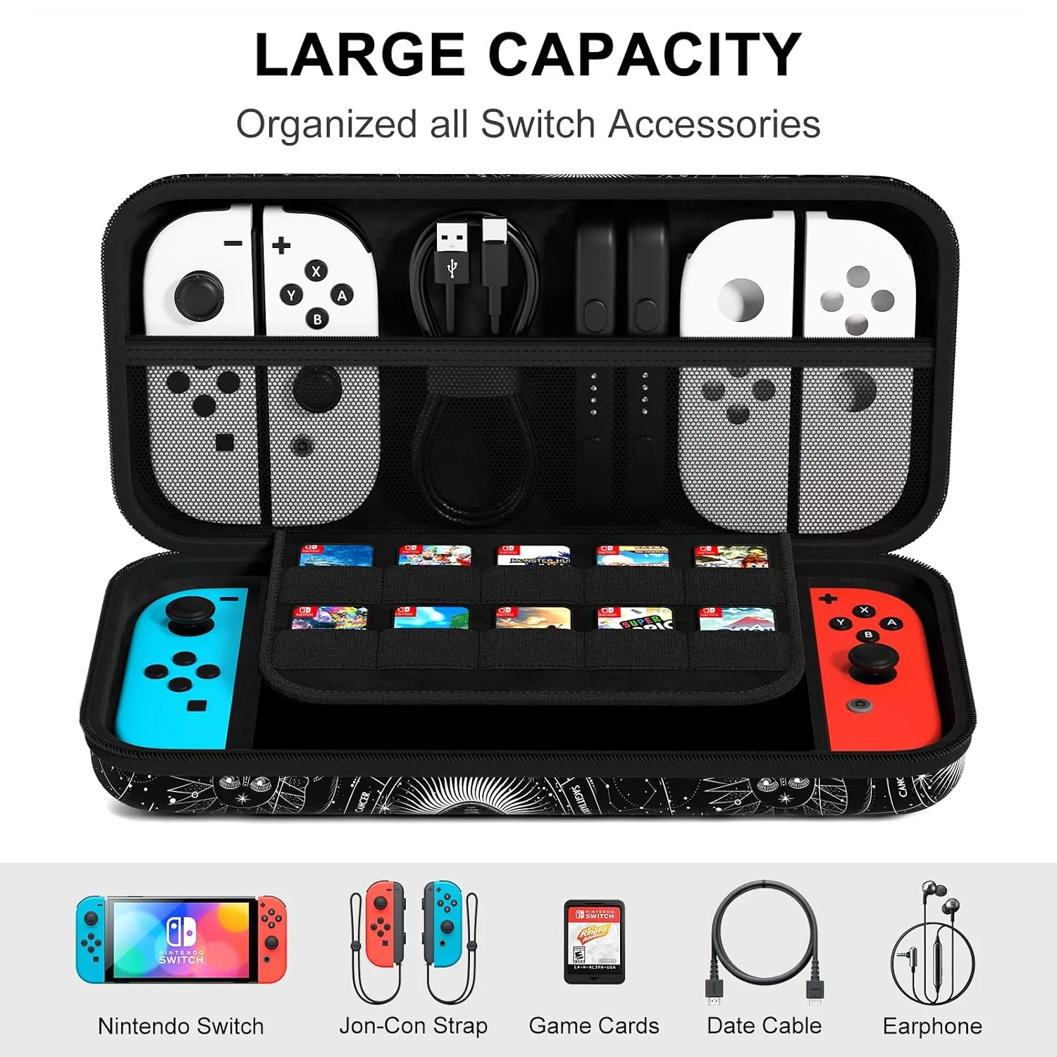 NPOOYI Carrying Case for Nintendo Switch OLED 2021/2017, Hard Shell Cover
