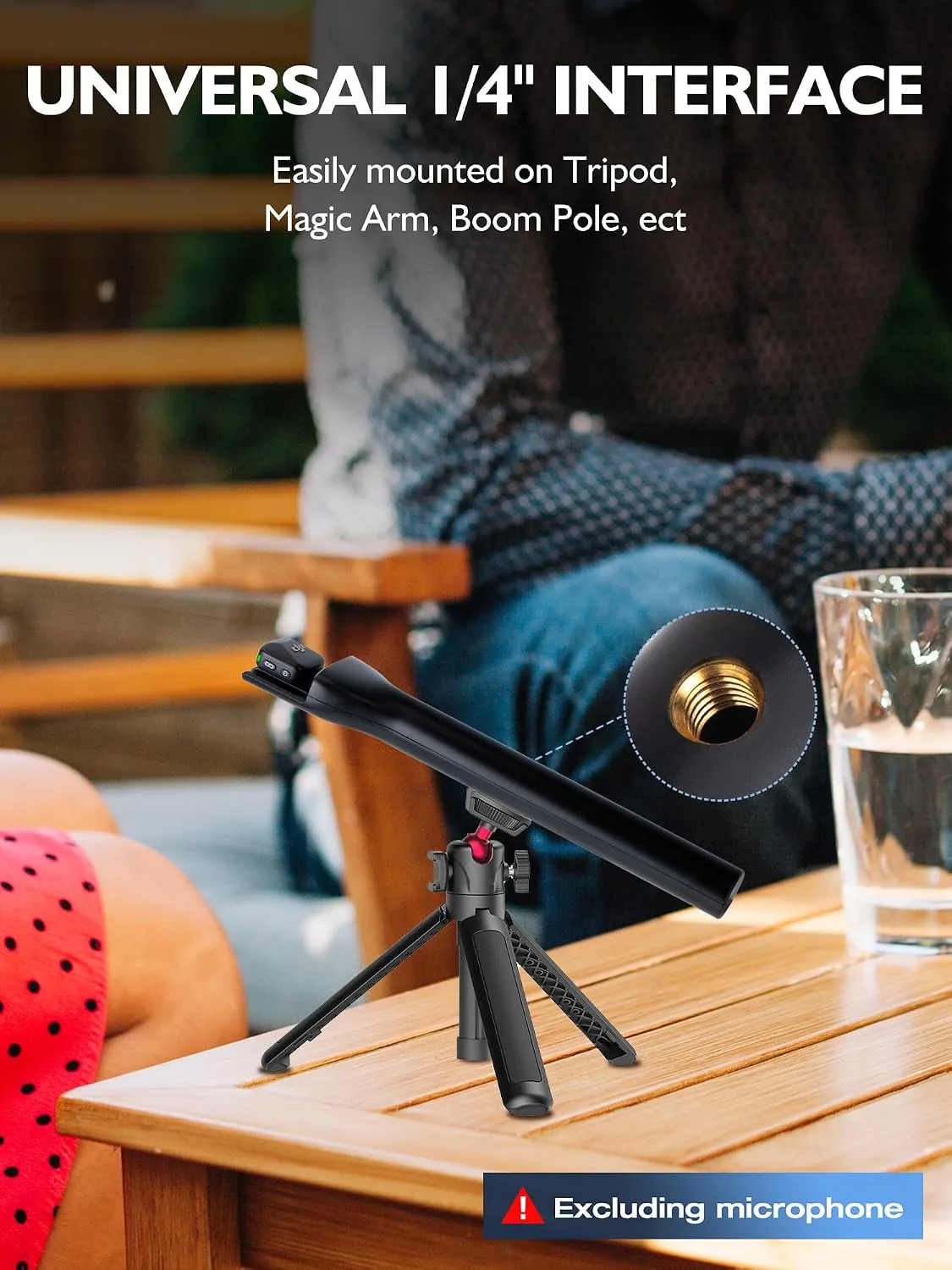 Handheld Wireless Mic Stand with Foam Cover, Interview Microphone Holder Adapter Compatible with Rode Wireless GO, GO II & Wireless PRO, DJI Mic 2, Portable Grip Handle for Vlogging and Recording