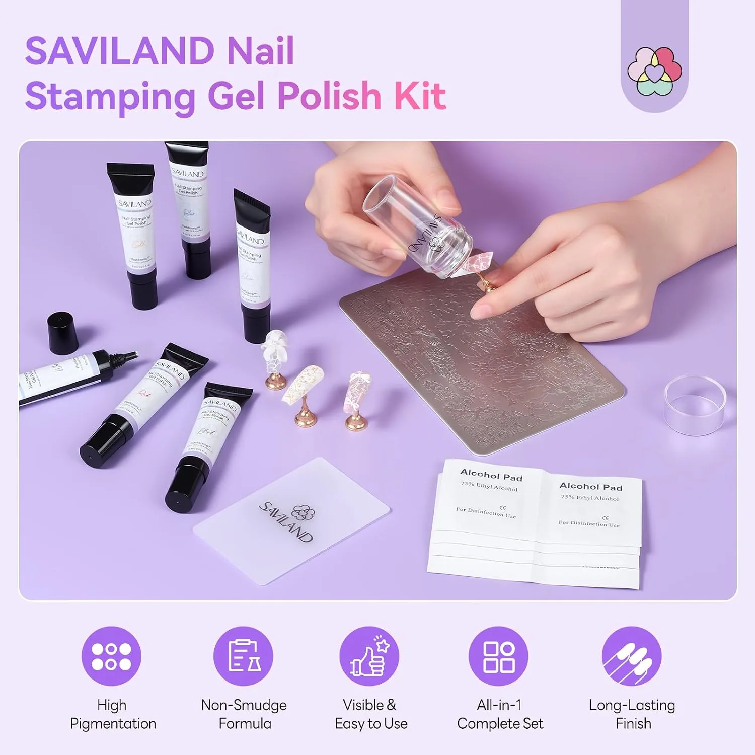 SAVILAND Nail Stamping Gel Polish Kit 6 Colors