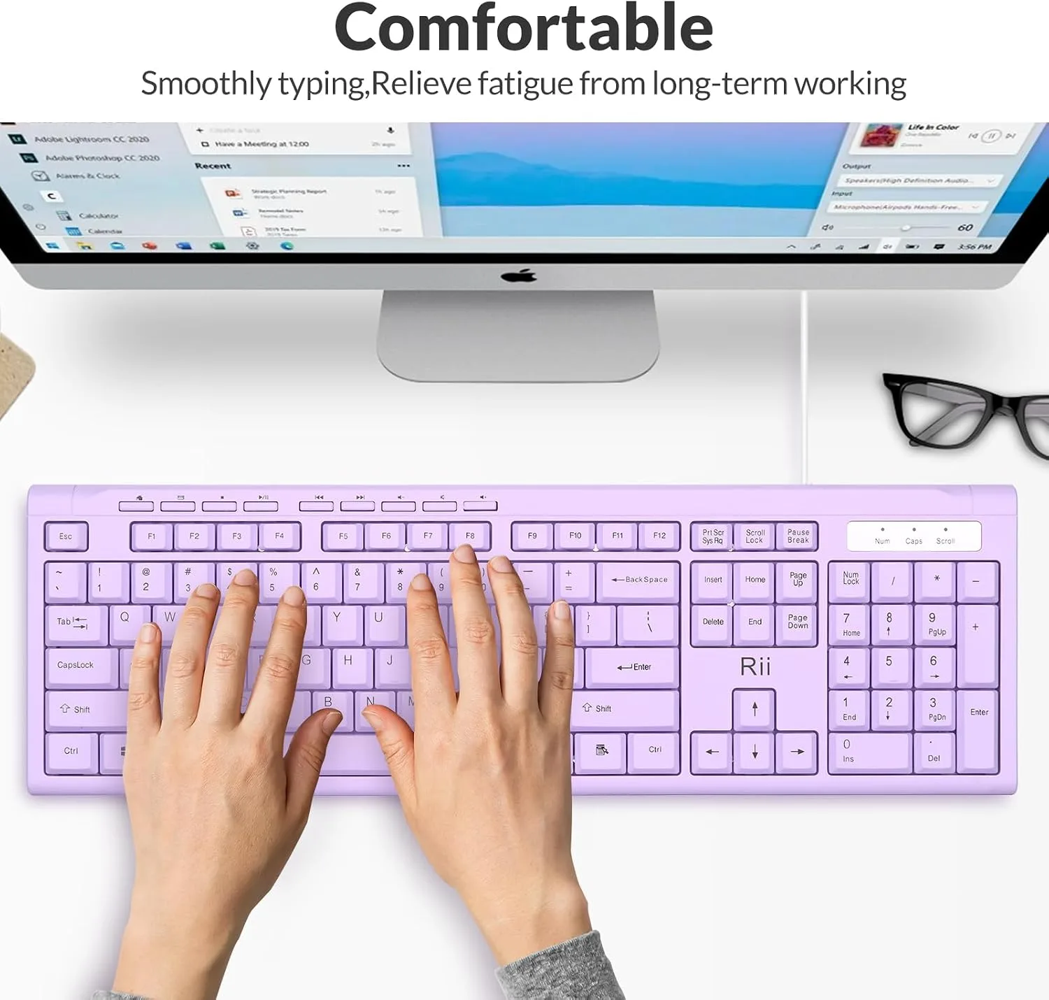 Rii RK907 Ultra-Slim Compact USB Wired Keyboard for MAC and PC-Purple