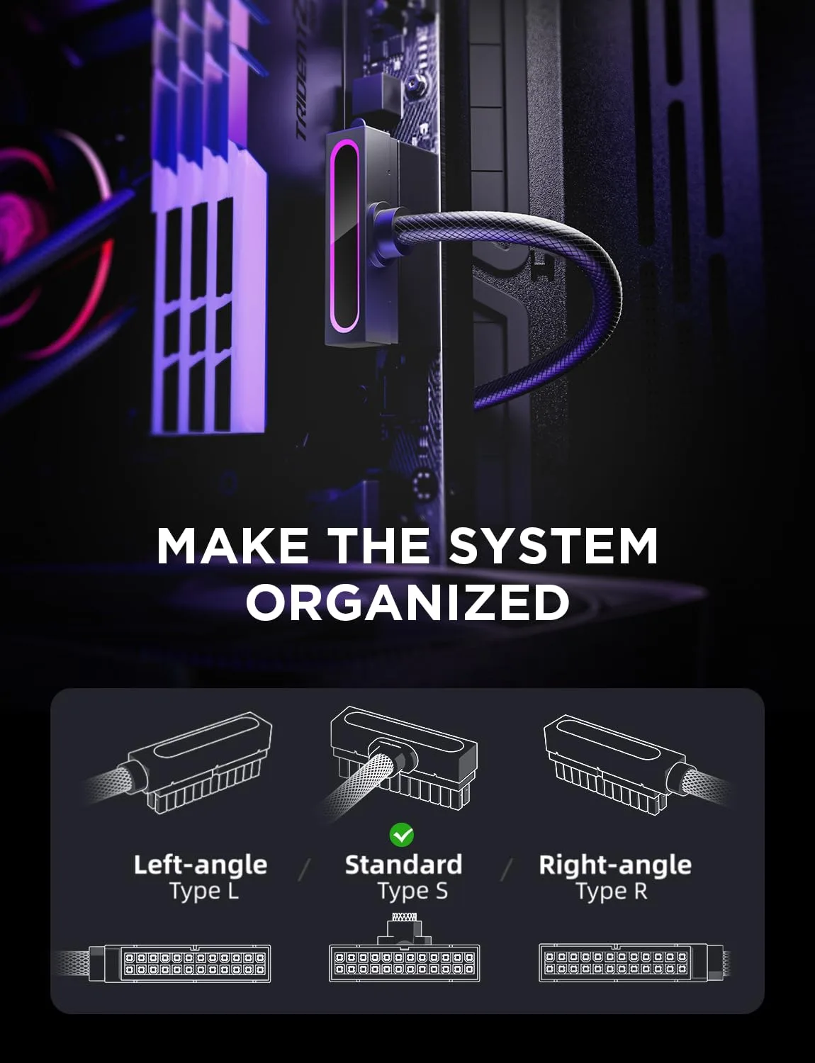 AsiaHorse Hydrus-24PIN PC PSU Extension Cable ARGB LED, Copper Wire Motherboard Power Extension Cable Integrated Minimalist Design, 2000W Power (Whole Set), PC Power Cord for Cable Management & DIY