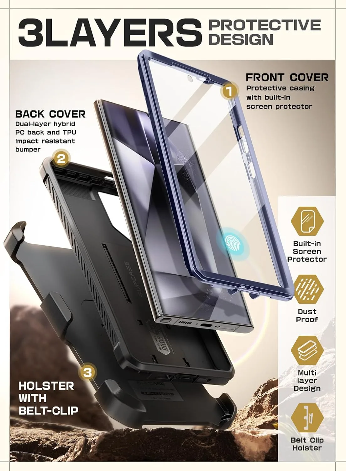 SUPCASE for Galaxy S24 Ultra Case with Built-in Screen Protector, Enigma