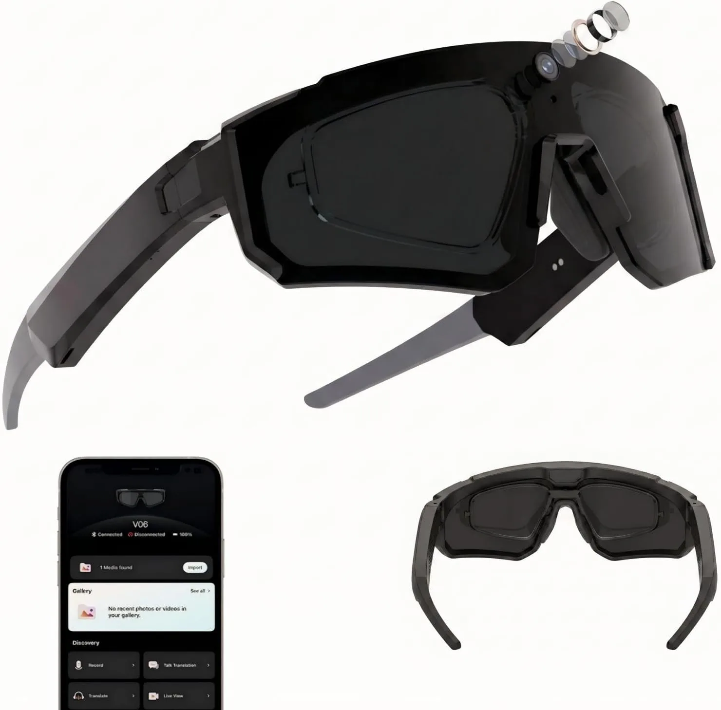 AI Smart Glasses with Camera, Bluetooth Sunglasses for Sports-Black