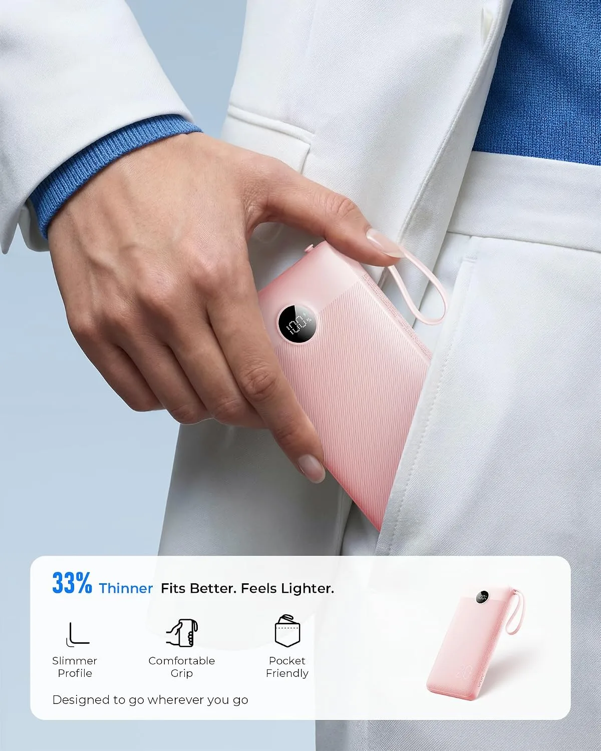 VRURC Portable Charger 20000mAh 4-Built-in-Cable Fast Charging Power Bank