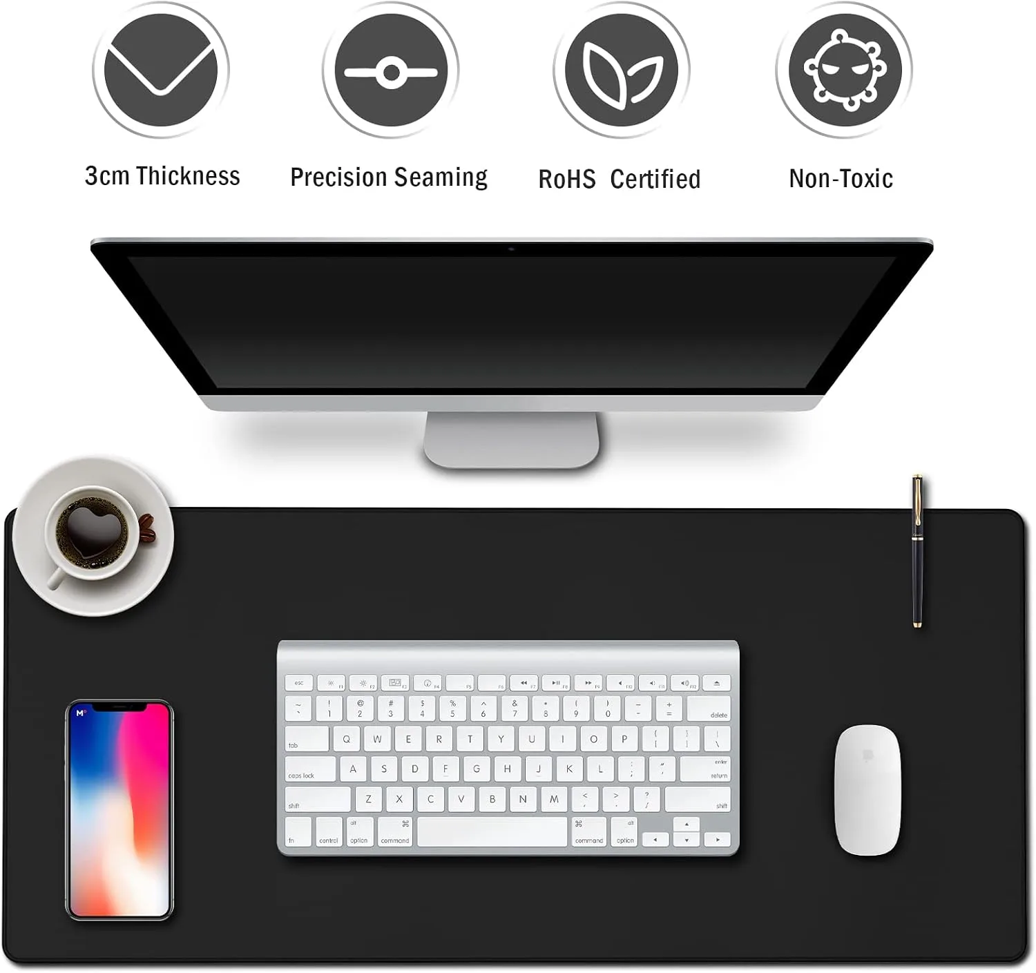 Gaming Mouse Pad Large XXL Extended Desk Mat with Non-Slip, Special-Textured Surface, Stitched Edges for Gaming and Office Home - Black