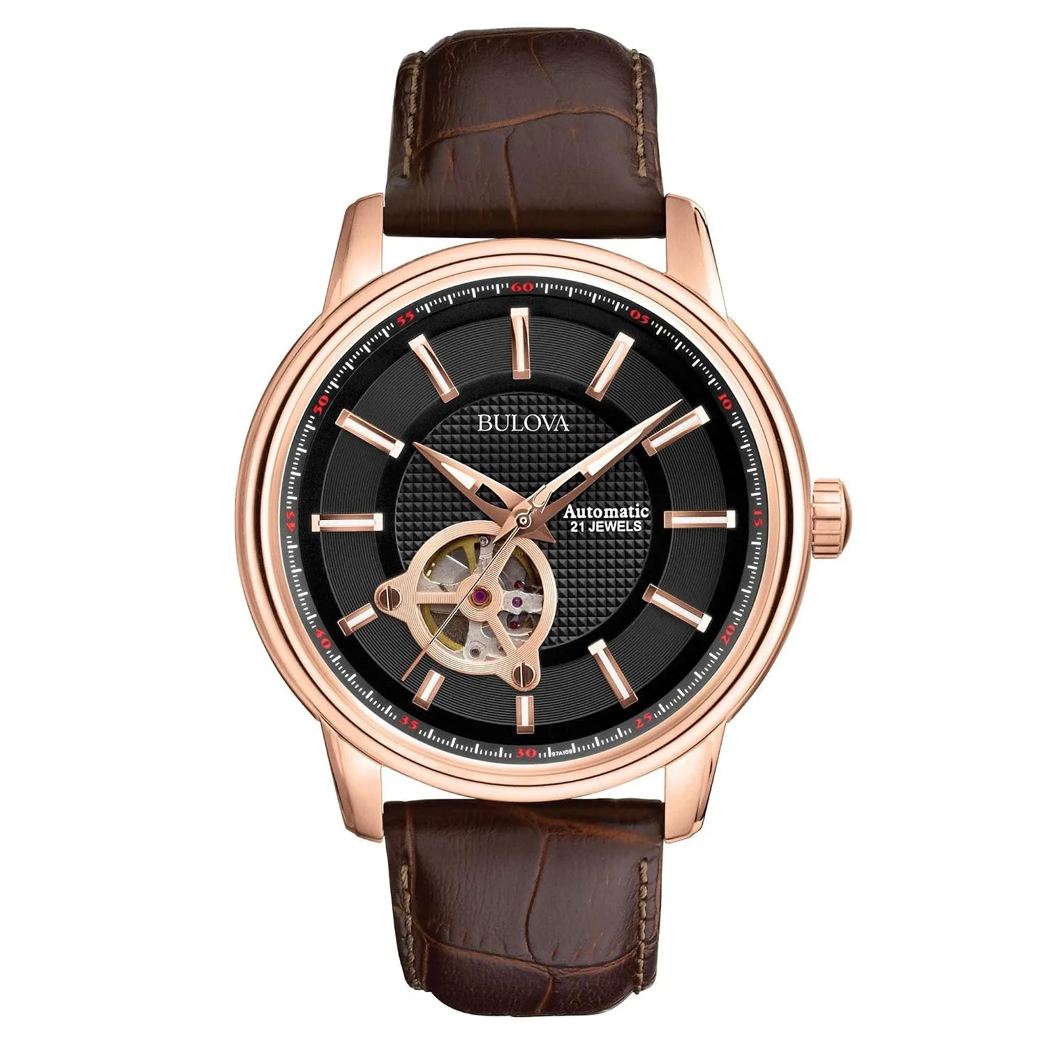 Bulova Reloj Clásico Automático de 3 Manecillas con Correa de Cuero Estampado Croco – 21 Joyas