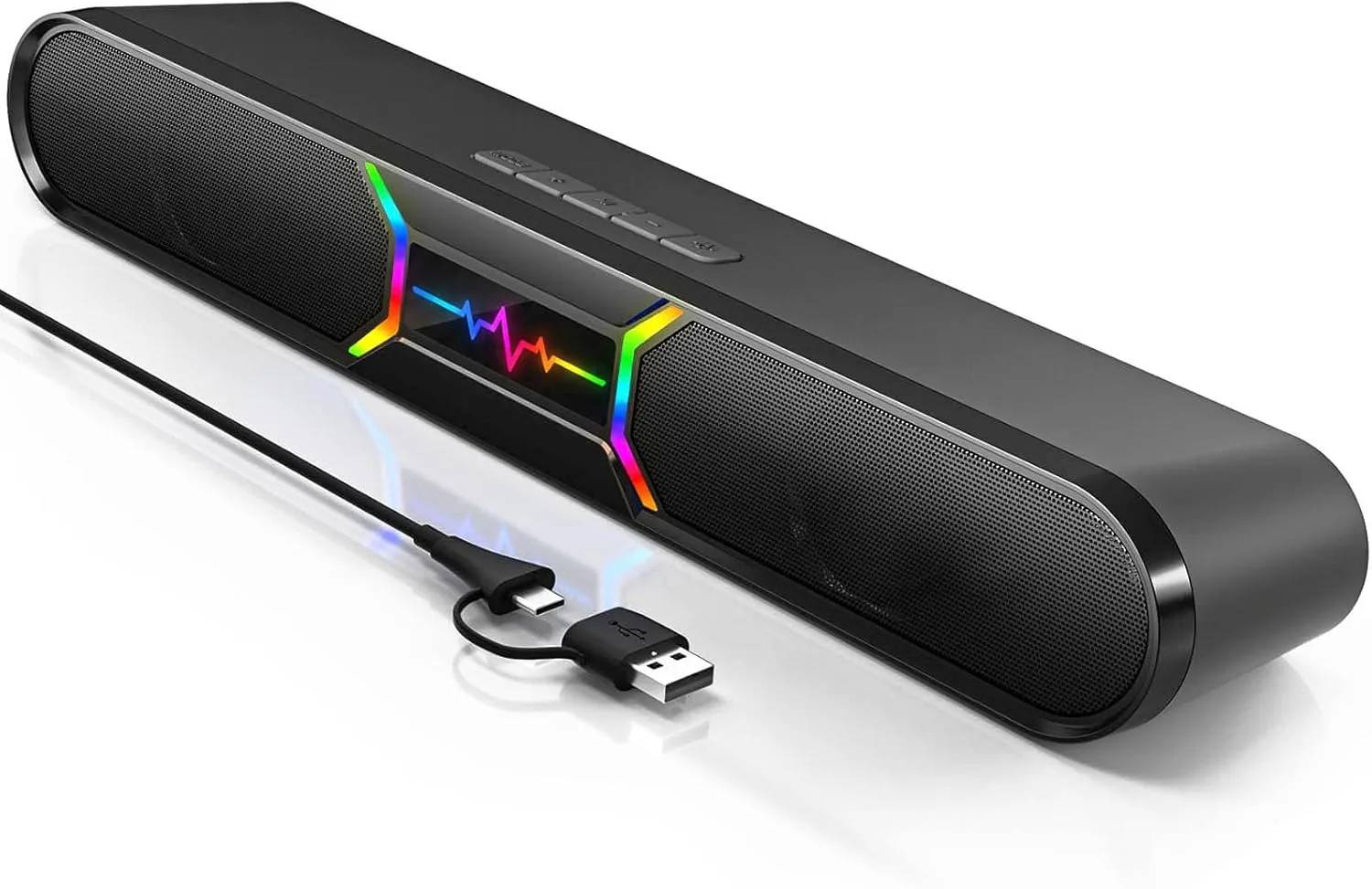 Computer Speakers for Desktop PC, Bluetooth PC Soundbar with Dual Bass Reflex for Monitor, USB Powered RGB Gaming Speakers with USB Wired Input, Stereo Sound for Laptop, Tablet and Desktop Setup