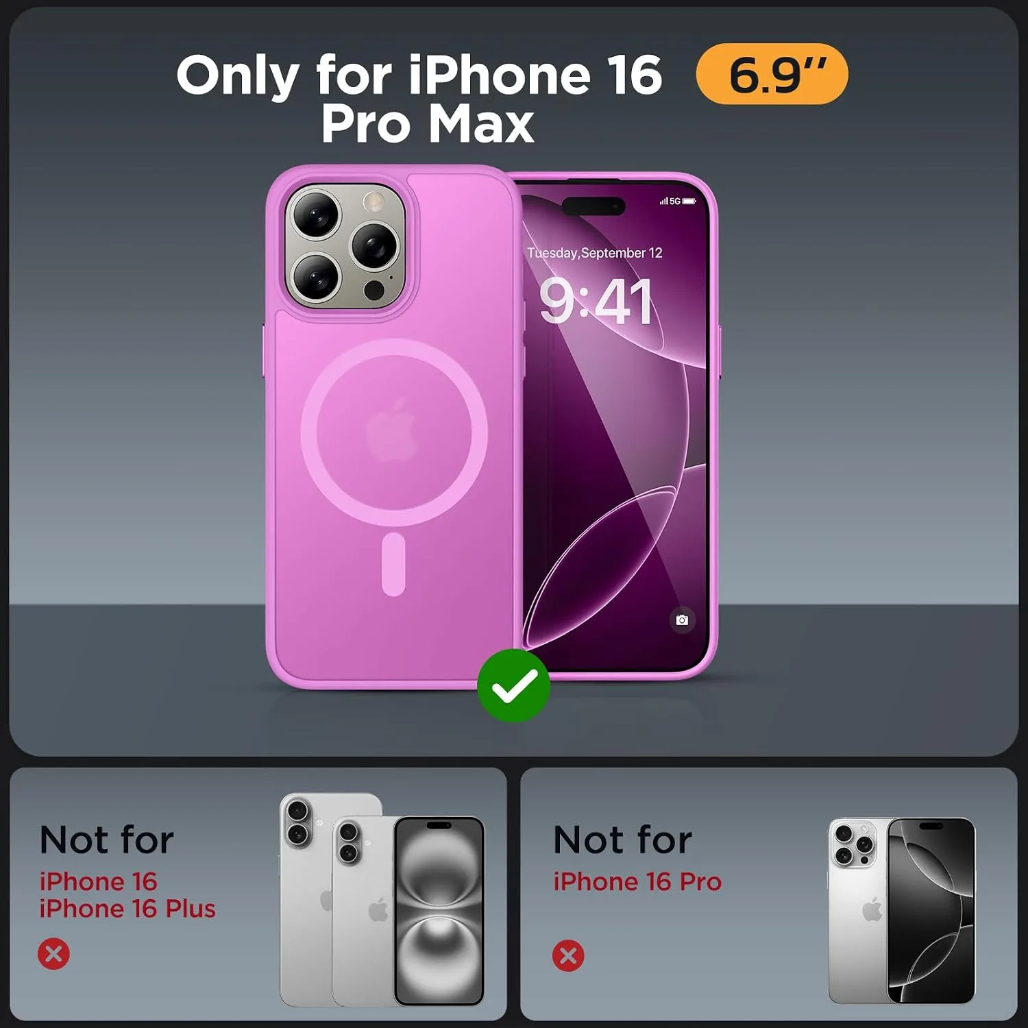 Miracase Magnetic for iPhone 16 Pro Max Case, 6.9 inch, Slim, Lilac Pink