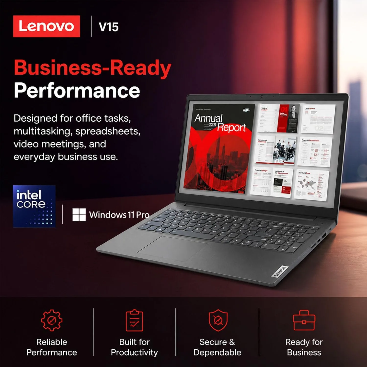 Lenovo 2026 New V-Series Business and Student Laptop, Powerful Intel Quad-Core Processor, 15.6" FHD Display, 16GB DDR5 Ram, 1TB PCIe, Bluetooth 5.3, Wi-Fi 6, Long Battery Life, HDMI, Windows 11 Pro
