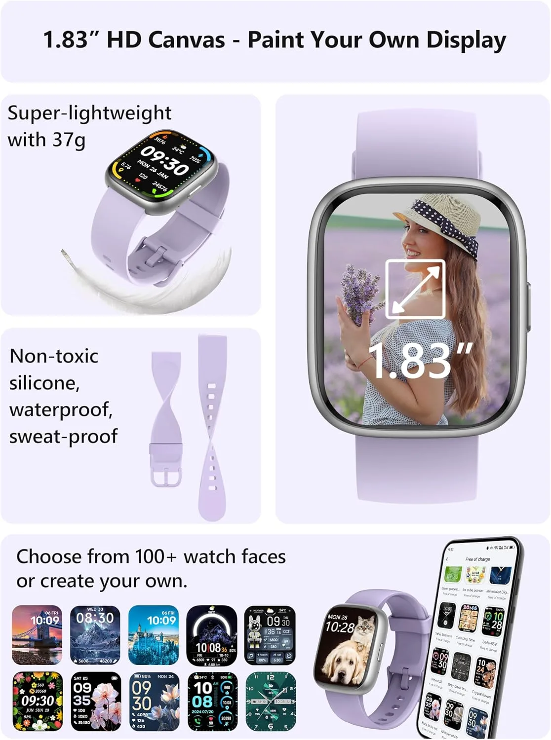 Smart Watch for Women Men Android & iPhone [2 Bands, 44mm case], Alexa Built-in, 1.83'' Smartwatch Make/Answer Call, HR SpO2 Sleep Stress Monitor Fitness Tracker, IP68 Waterproof Step Counter Watch