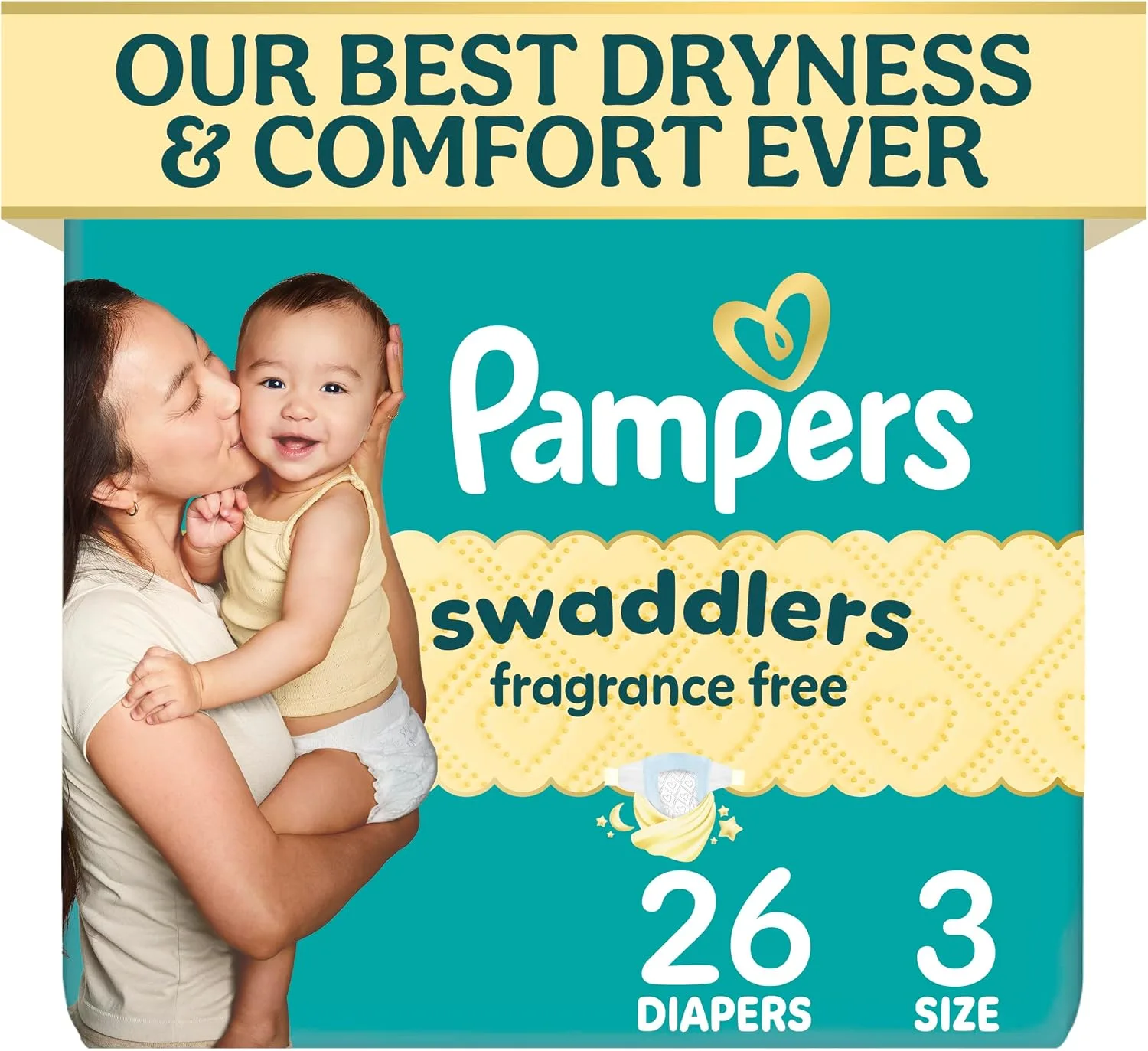 Pampers Swaddlers Diapers, Size 3 (13-26 lbs), 26 Count, Fragrance Free, Hypoallergenic, Absorbent, Pediatrician Recommended, Skin Safe