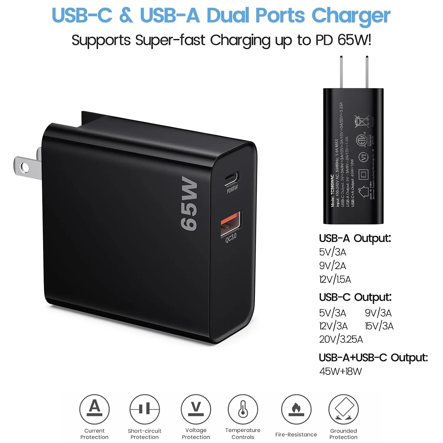 PD65W USB C Super Fast Charger for Meta Quest 3s & 3 & 2 VR Headsets, Black