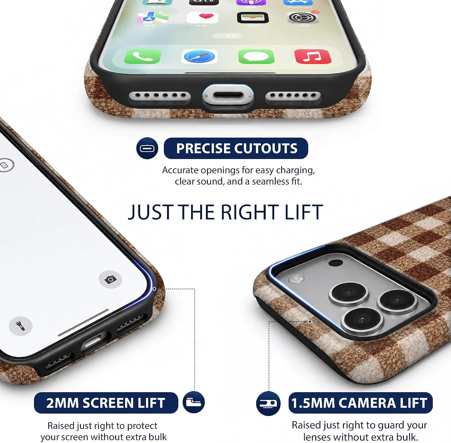 Magnetic for iPhone 17 Pro Max/18 Pro Max Fall Brown Gingham Phone Case