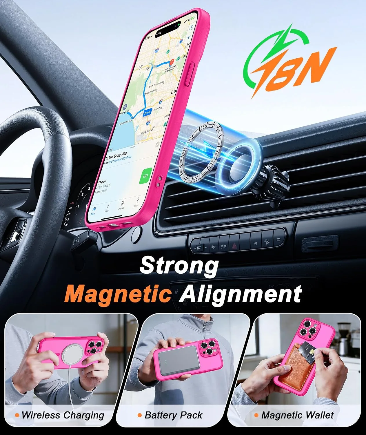 FNTCASE for iPhone 14-Pro Case Fit for MagSafe HotPink
