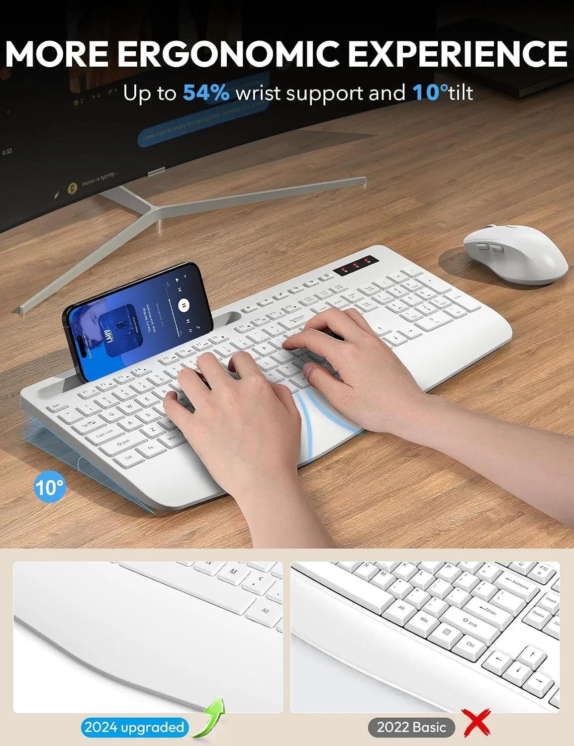 SABLUTE Wireless Keyboard and Mouse Combo, Full Size, Ergonomic Wrist Rest
