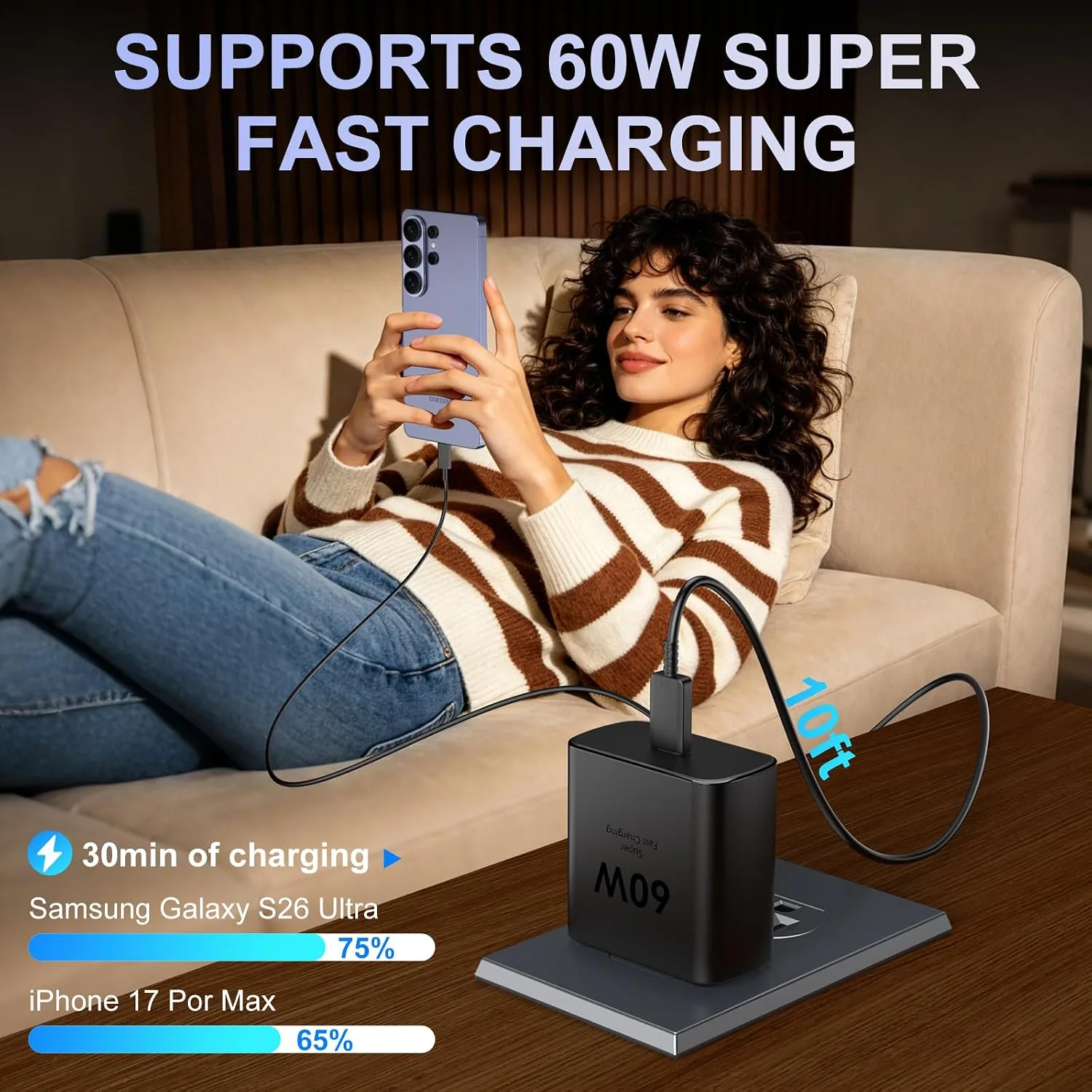 Super Fast Charger USB C,60W Samsung Fast Charger Type C Andorid Charger