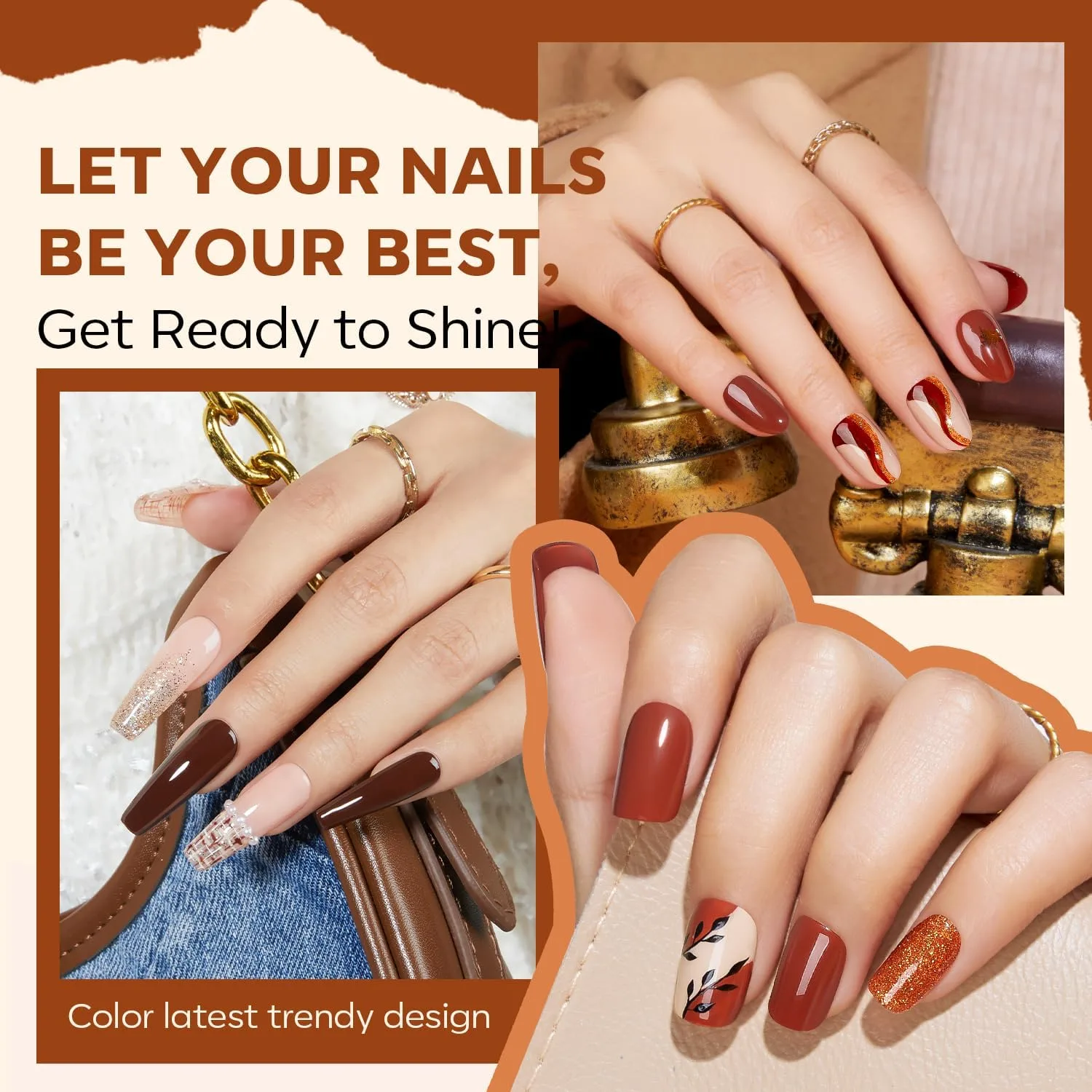 modelones Gel Nail Polish Set Glitter Nude 6Colors Burgundy Brown Caramel