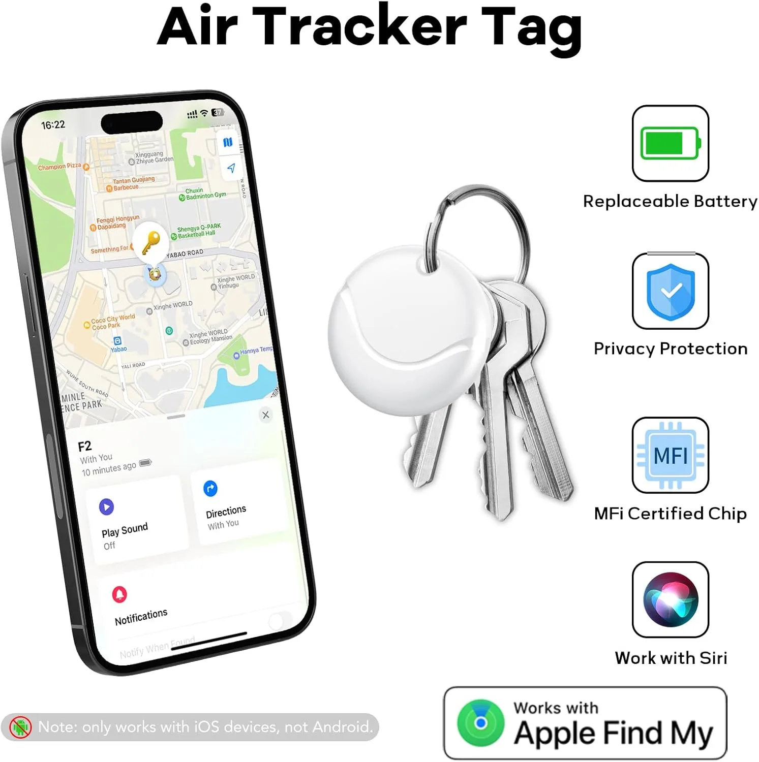 Hoxe Dual System Air Tracker Tags for iOS & Android, Key Finder Locator (White/4Pack, 4 Pack)
