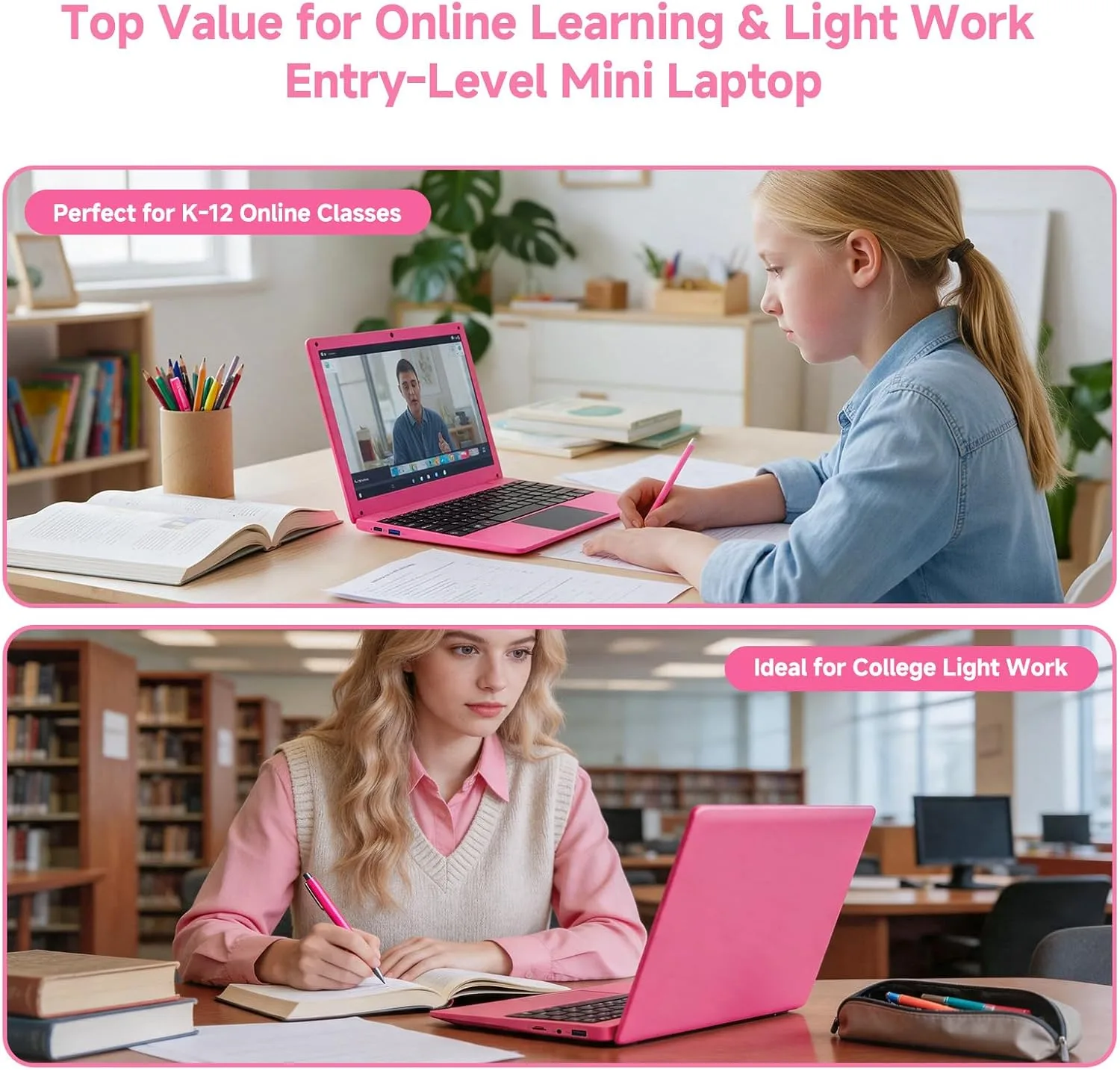 10.1 Inch Mini Netbook, Quad-Core Processor Laptop Computer, 2GB Memory 64GB Storage Android 12 Portable Notebook Built-in Webcam, WiFi & Bluetooth Keyboard & Mouse for Home Schooling & Office Work