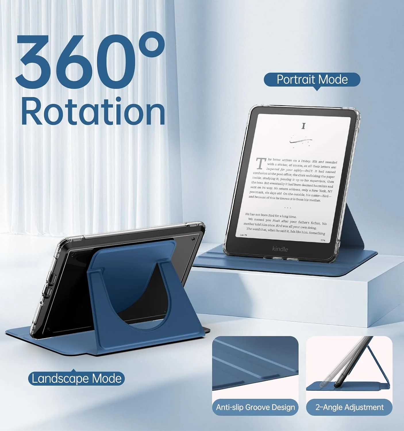 MoKo 360°Rotating Detachable Case for 7" eBook Reader, Dark Sea Blue