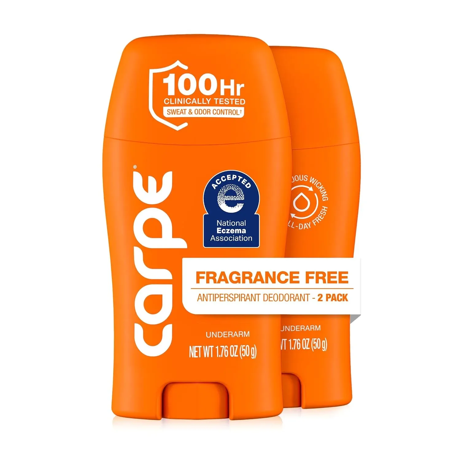 Carpe 100-Hour Antiperspirant Deodorant, Fragrance Free - 2 Pack