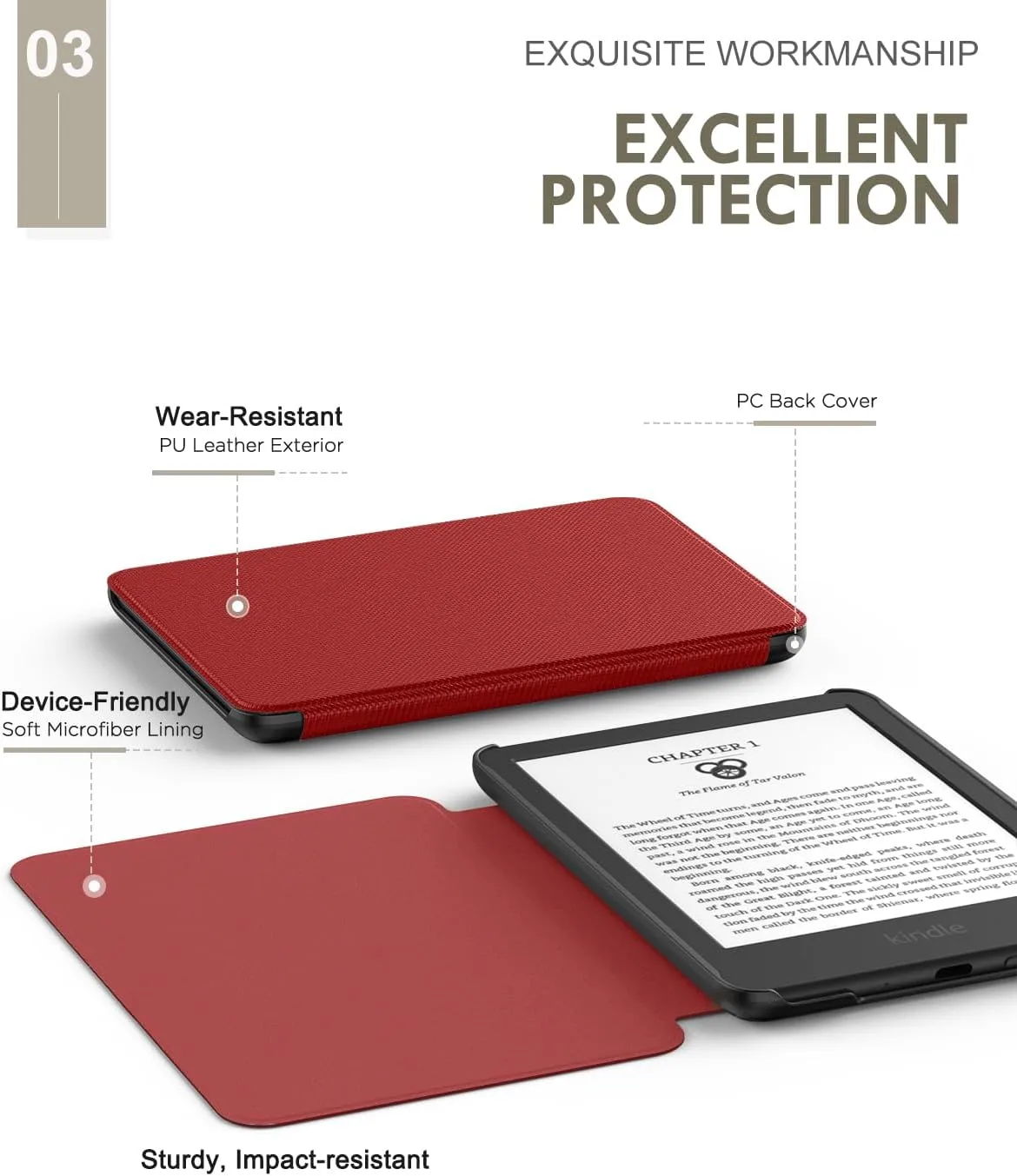 MoKo Case for 6" Amazon Kindle Basic 11th Gen 2024/2022, Red