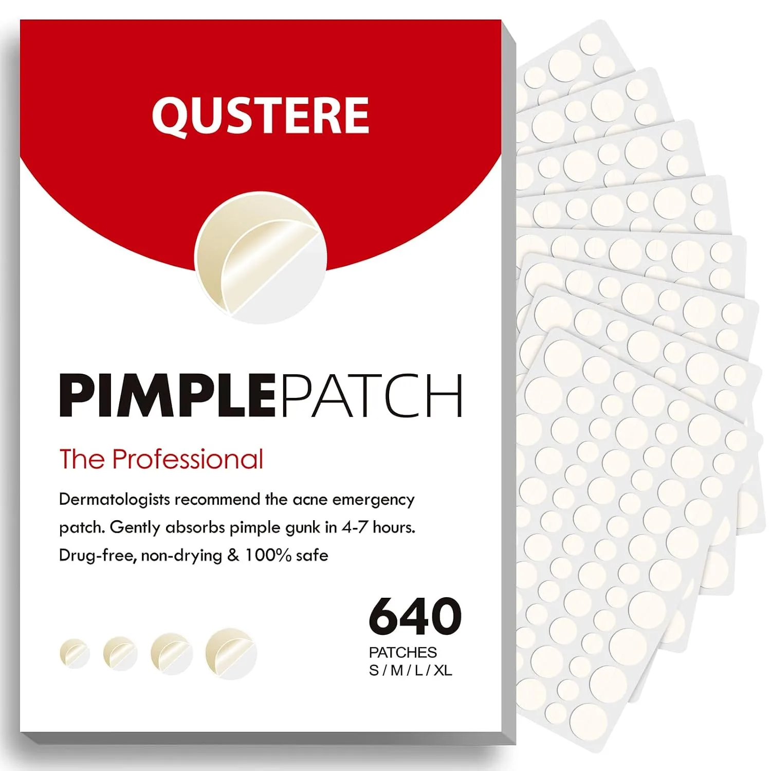 QUSTERE Pimple Patches for Face, Hydrocolloid Acne Patches, Zit Patch Covers, Spot Stickers with Tea Tree, Salicylic Acid & Cica Oil| 4 Sizes (8mm,10mm, 12mm,14mm) | 640 Count