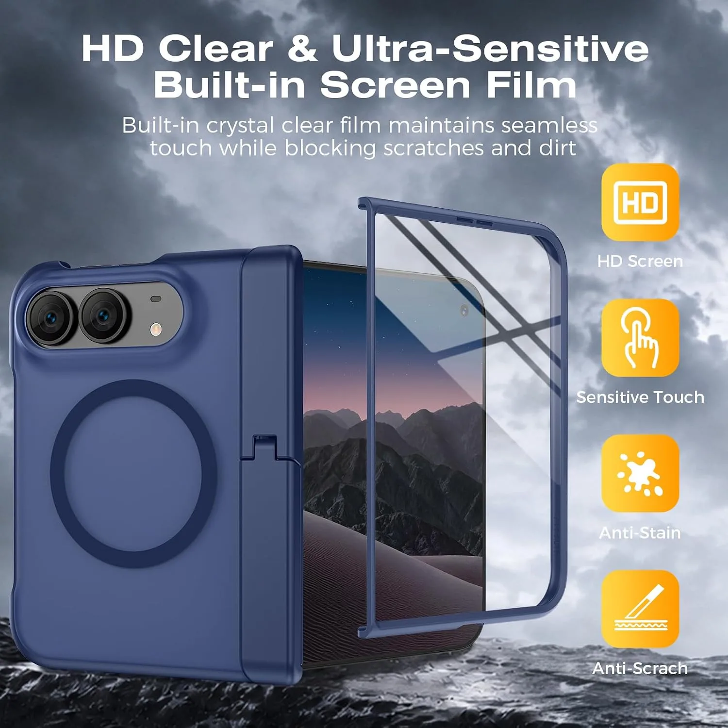 VEGO Magnetic for iPhone Duo Case Built-in Screen Prtector & Stand, Blue