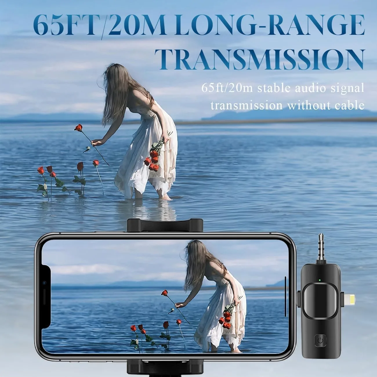 3 in 1 Wireless Lavalier Microphone for iPhone, iPad, Android, Camera,12-Hour Battery, mini Noise Reduction Recording Mic 2.4G Ultra-Low Delay, Microphone for Vlog/ TikTok/YouTube Live Stream( 2 Mic)
