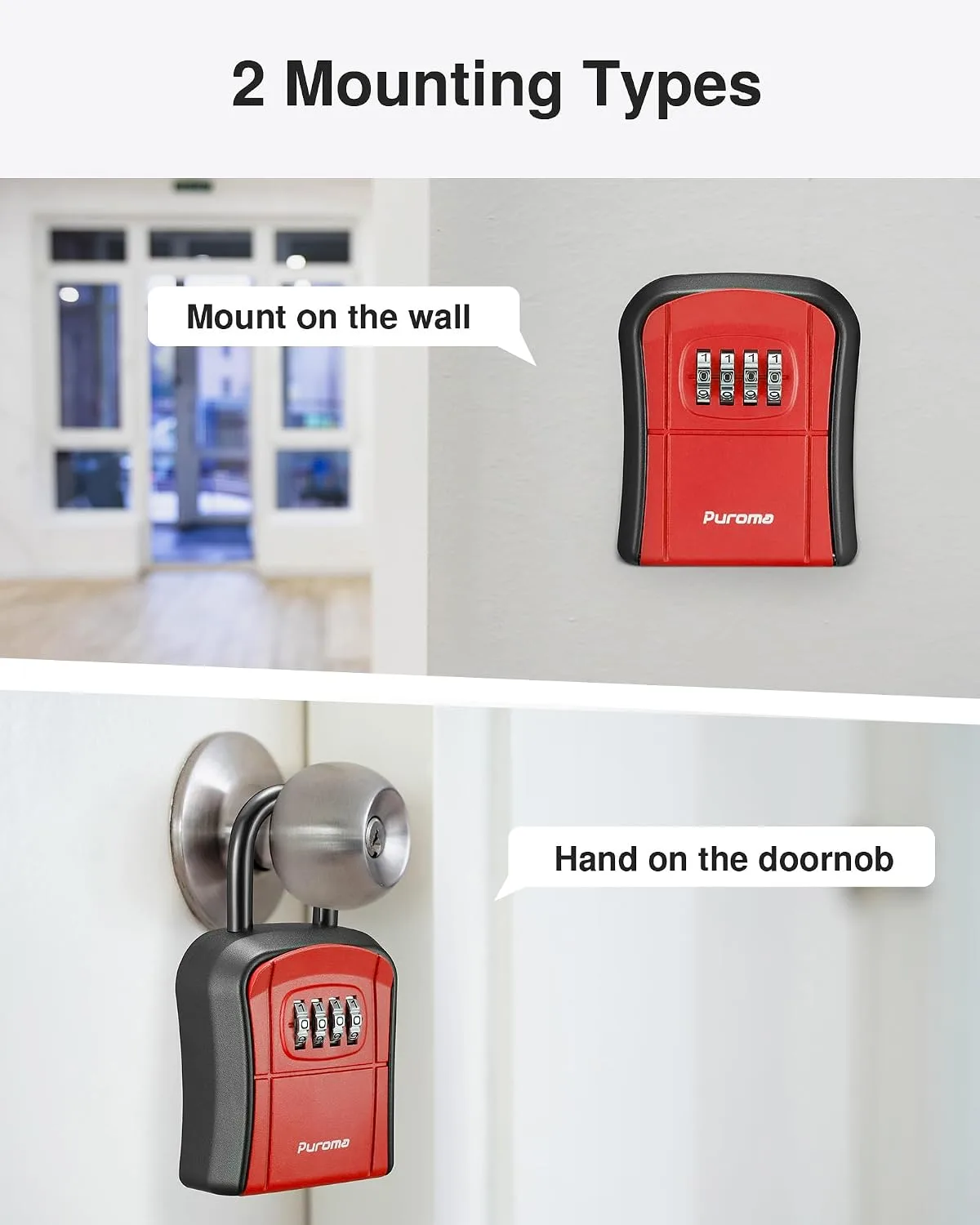 Puroma Key Lock Box Outdoor 4 Digit Code Combination Lockbox House, 1 Red