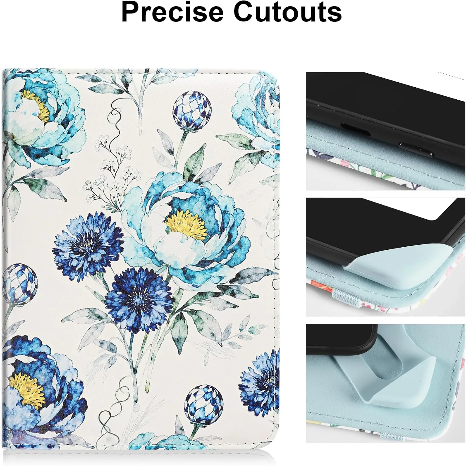 HoYiXi Universal Case for 6 inch Kindle eReader Compatible with Paperwhite(2015/2018)/Pocketbook and Tolino/Kobo Clara HD,6" eReader Protective Case Cover Elastic Rope,Flowers 2
