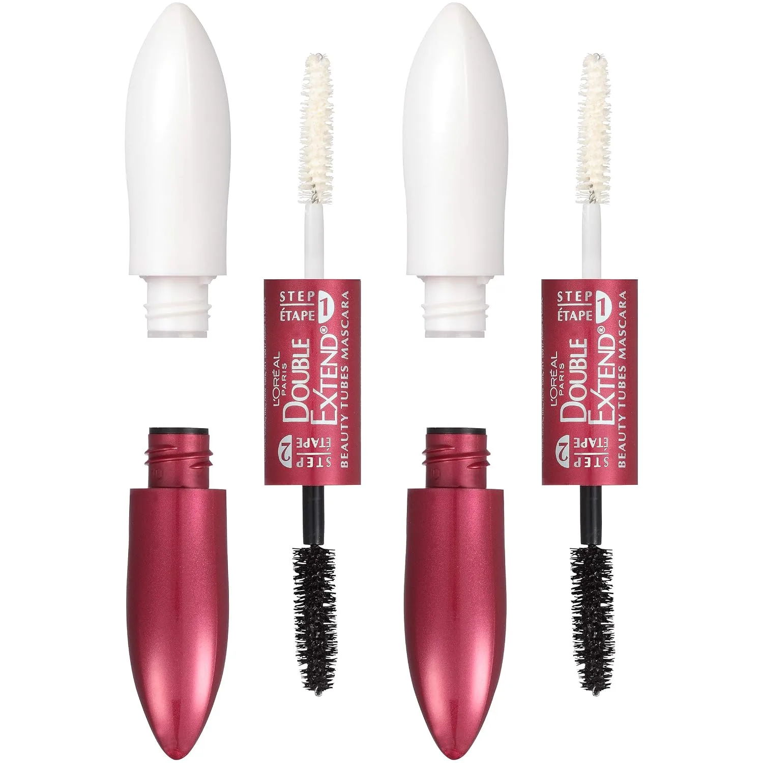 L'Oreal Paris Makeup Double Extend Tubing Mascara, Lengthening 2 Step Mascara, Smudgeproof, Blackest Black, Pack of 2