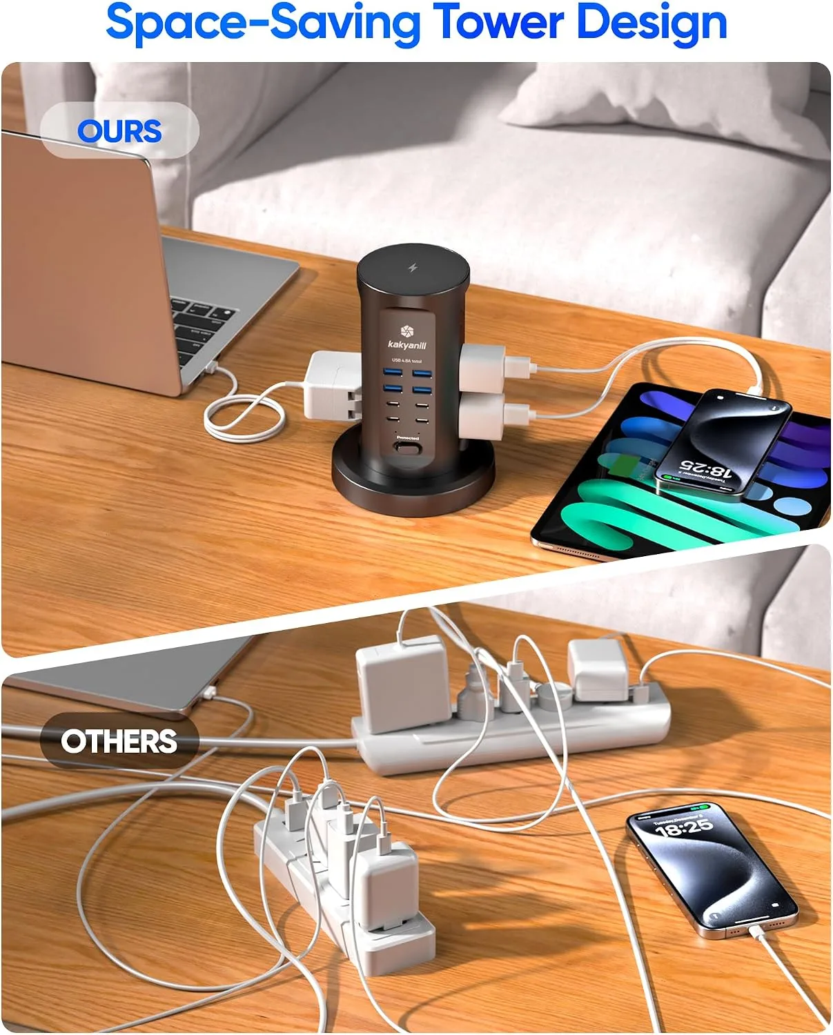 Power Strip Tower, kakyanill Charging Station 9 AC Outlets 8 USB Ports