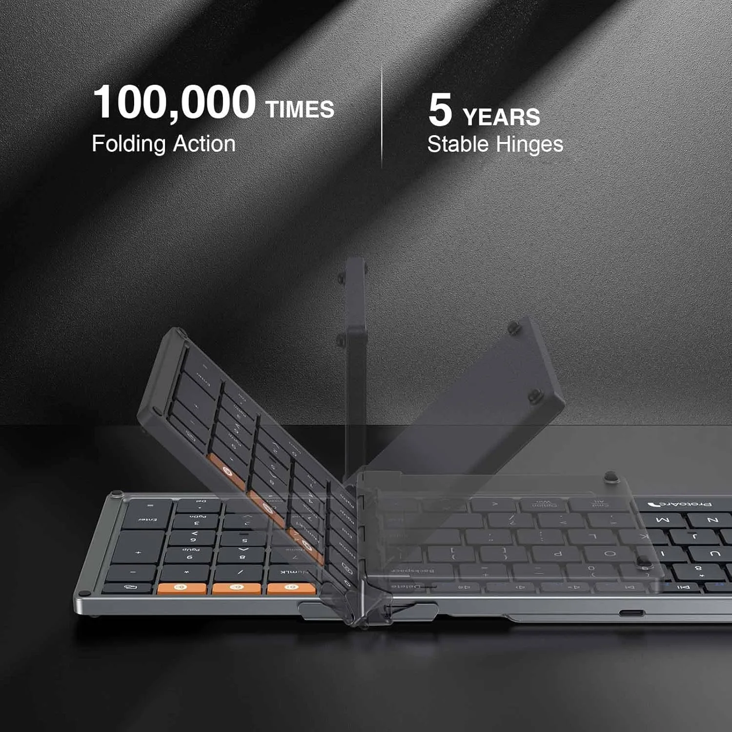 ProtoArc XK01 Full-Size Foldable Bluetooth Keyboard for Travel, Space Gray
