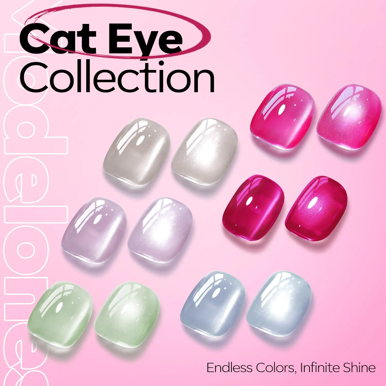 modelones Hot Pink Cat Eye Gel Nail Polish Pink Glitter