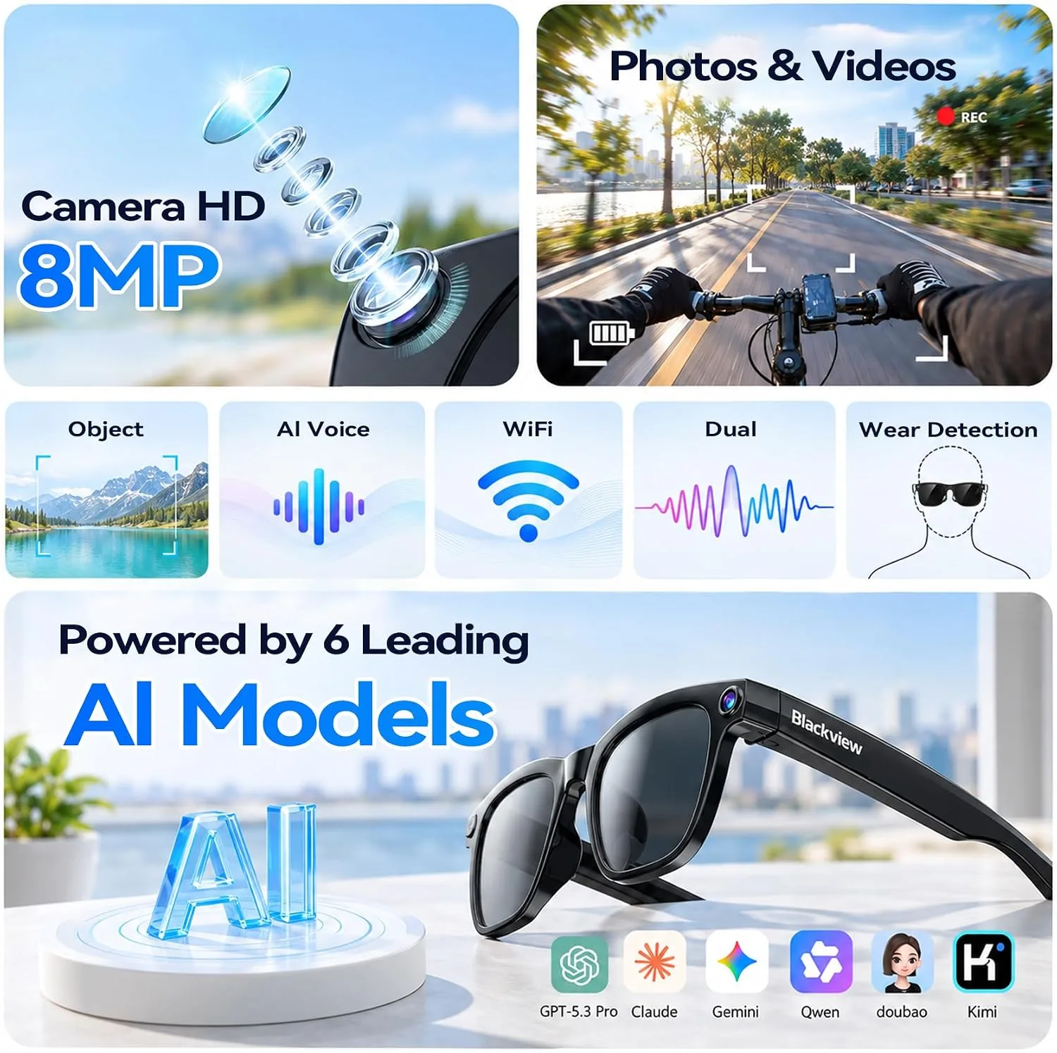 Blackview BV300 AI Smart Glasses with HD Camera, Real-Time Translation