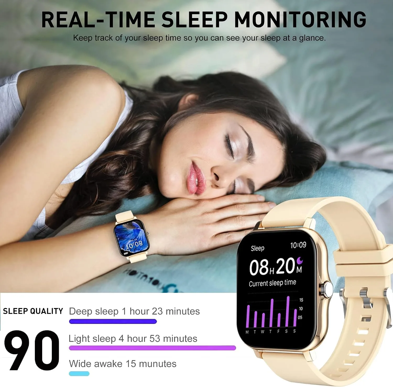Smart Watch, 1.81" Upgraded Full Touchscreen Smart Watch for Android iPhones with Bluetooth Call, Sleep Tracker, Multiple Sports Fitness Tracker with Smart Watches for Women Men (Gold)